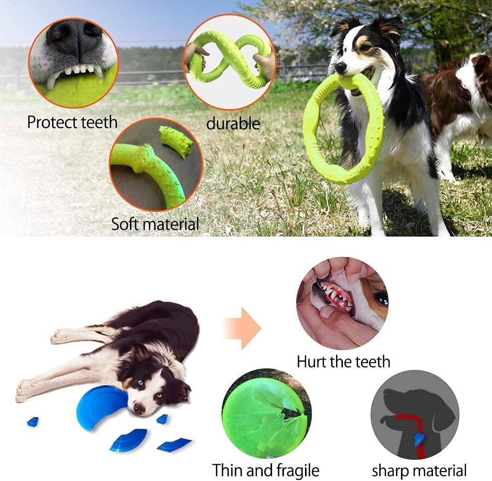 LaRoo Dog Toys for Aggressive Chewers,Floatable Dog Flying Disc,Sizes Dog Tug Toy,Interactive and Tug of War Dog Toy,Funny Teeth