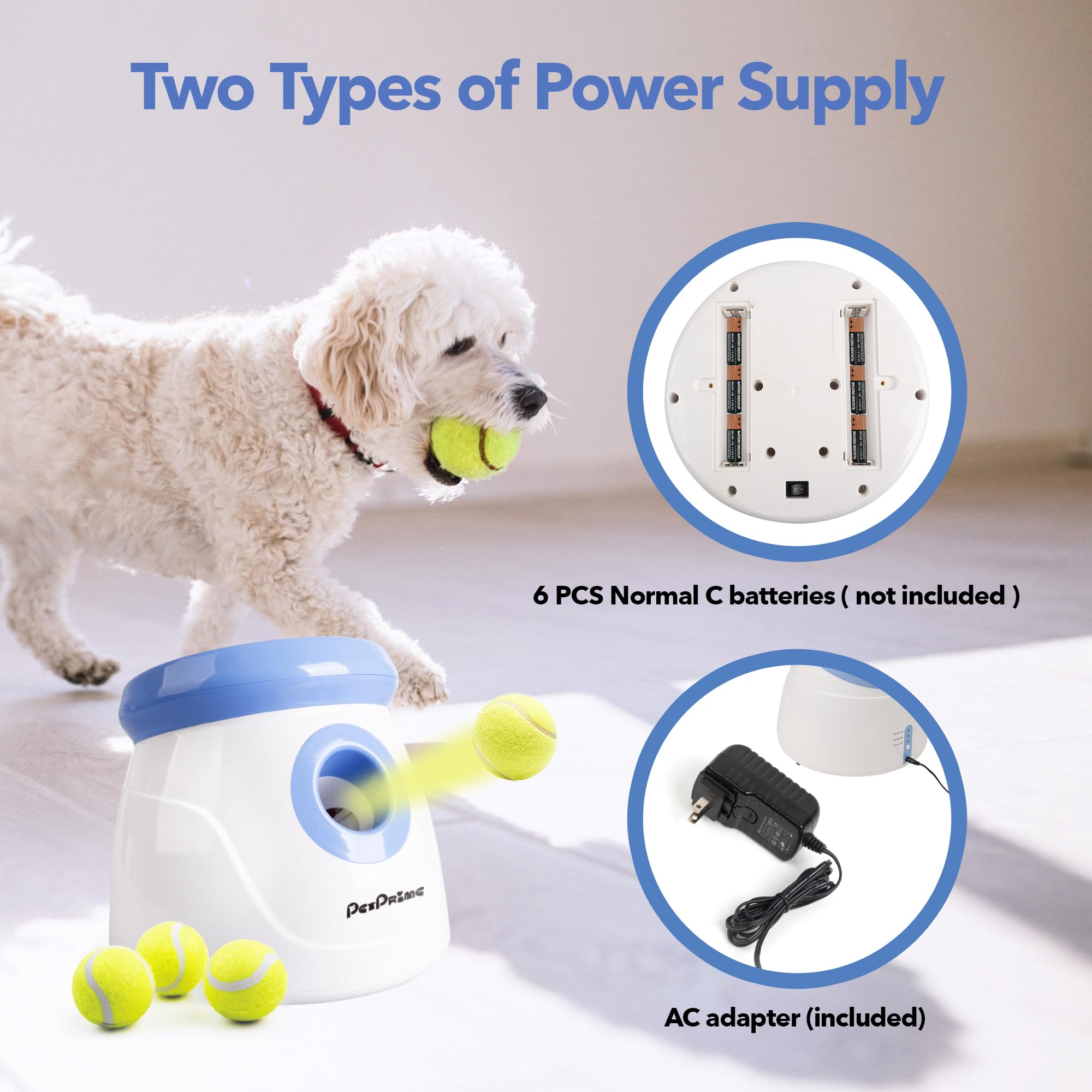 PetPrime Dog Automatic Ball Launcher Dog Interactive Toy Dog Fetch Toy Pet 2'' Thrower Throwing Game 3 Tennis Balls Tennis Mini