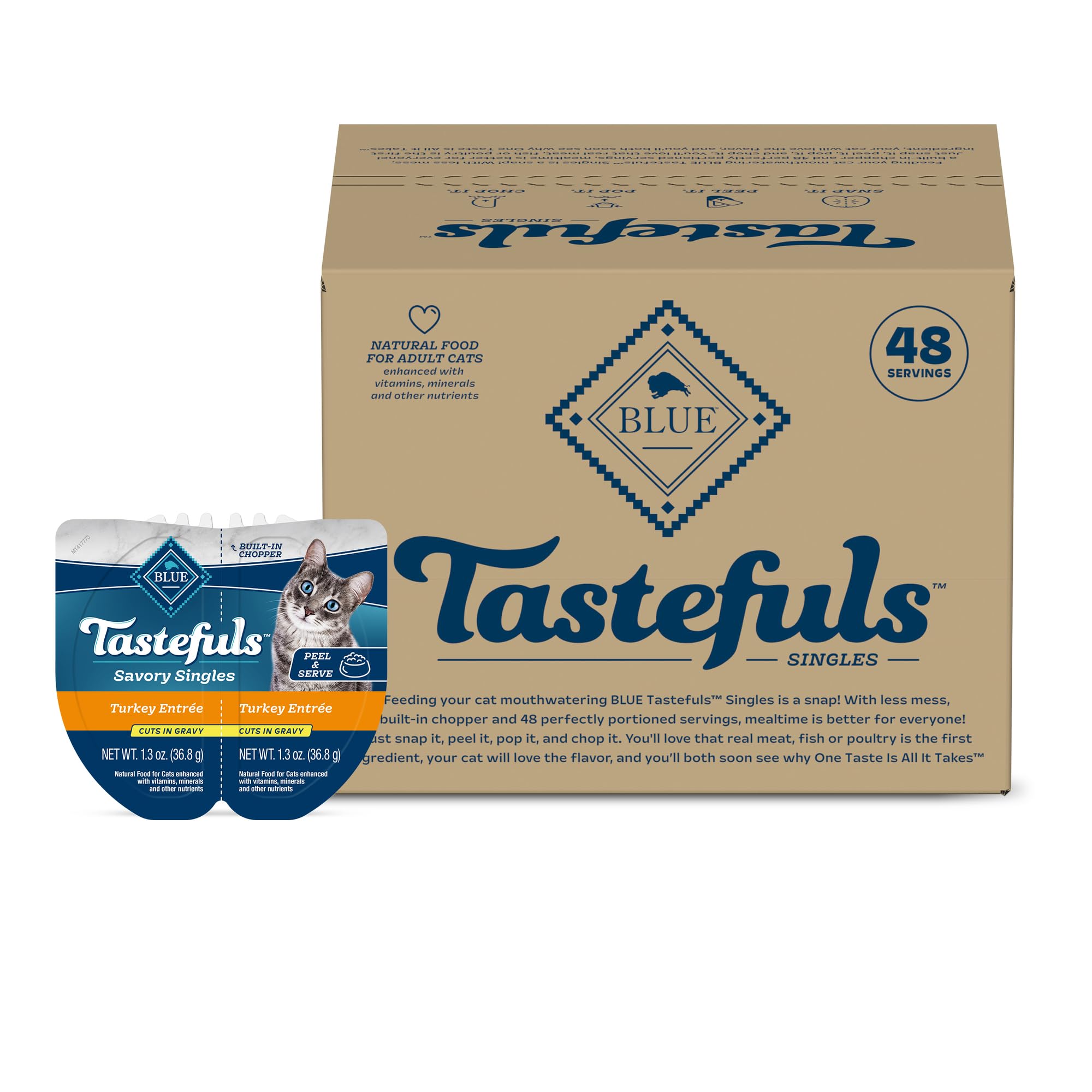 Blue Buffalo Tastefuls Savory Singles Natural Wet Cat Food in Gravy, 2.6-oz. Twin-Pack Tray, Turkey Entre   (24 Count)