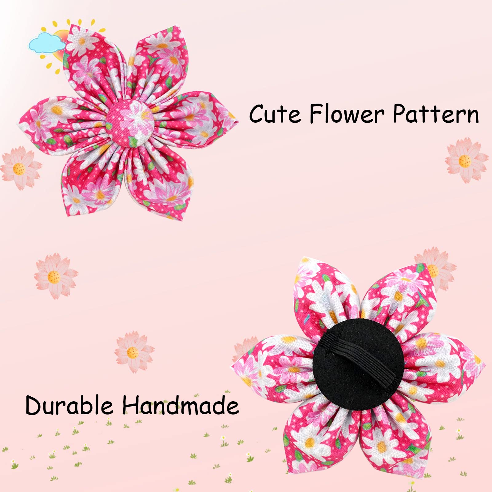 Elegant little tail Dog Collar with Flower, Dog Collar Flowers Pink Floral Girl Dog Collar Pet Gift Adjustable Dog Collar for X-