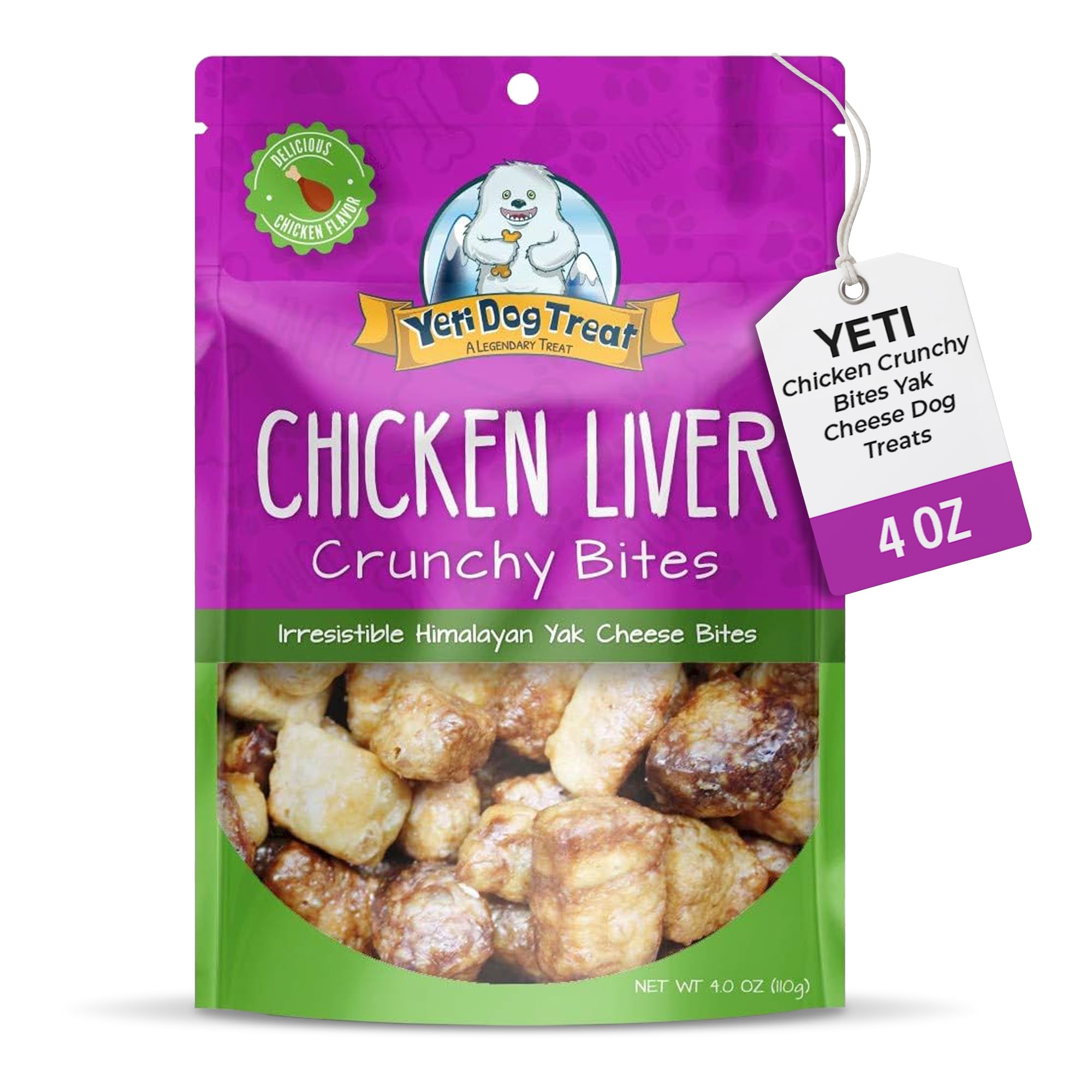 Yeti Chicken Liver Crunchy Bites Yak Cheese Dog Treats, 4 Oz