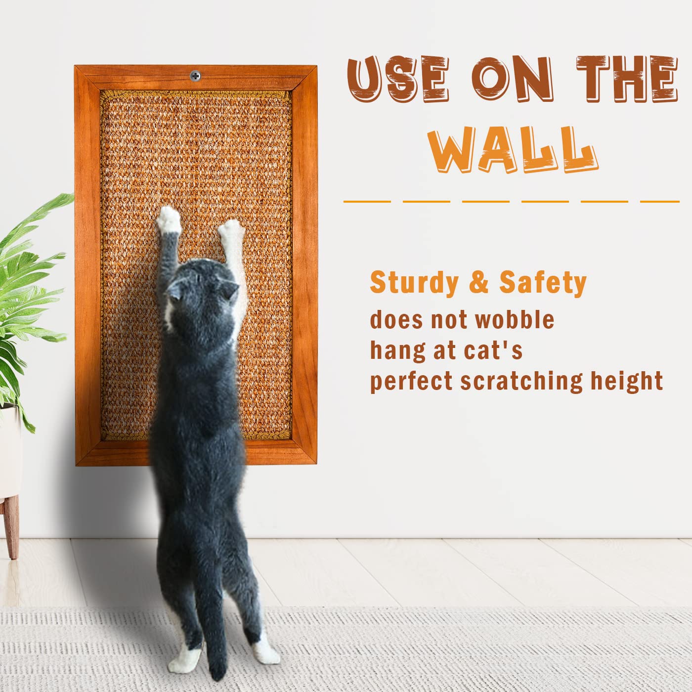 Lsaifater Large Cat Scratching Post For Indoor Cats - Wooden Sisal Cat Wall Scratcher, Vertical Floor Or Wall Mounted Cat Scratc