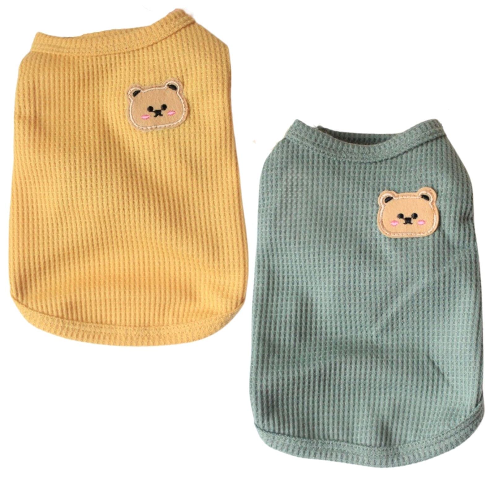 Cotton Dog Shirt Summer Lightweight Pet T-Shirts Soft Breathable Stretchy Cats Dogs Tee Shirt Sleeveless Vest Dog Apparel For Medium Small Dog Clothes 2Pcs Yellow&Green