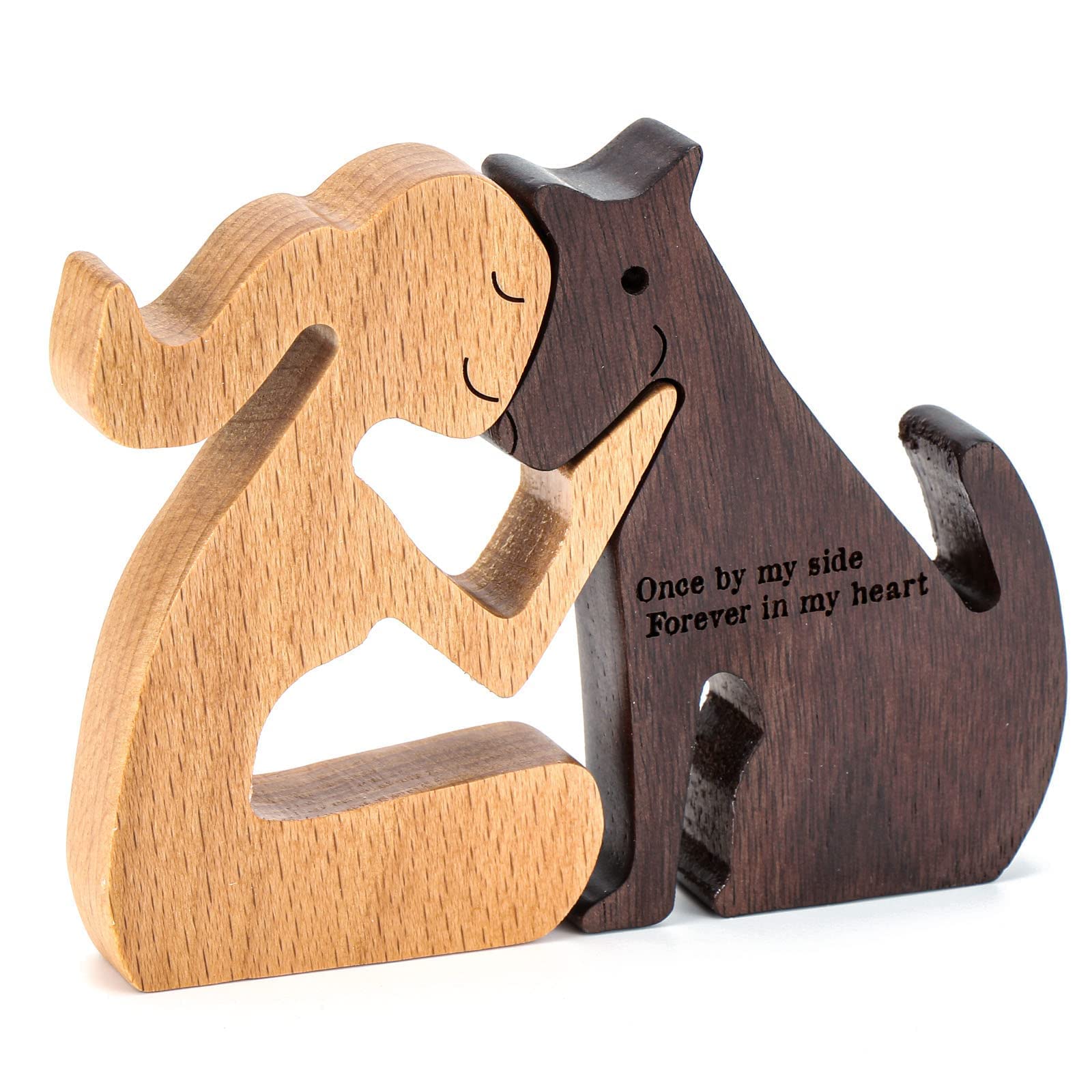 Thygiftree Dog Memorial Gifts For Women - Wooden Carving Dog, Gifts For Loss Of Dog - Once By My Side Forever In My Heart