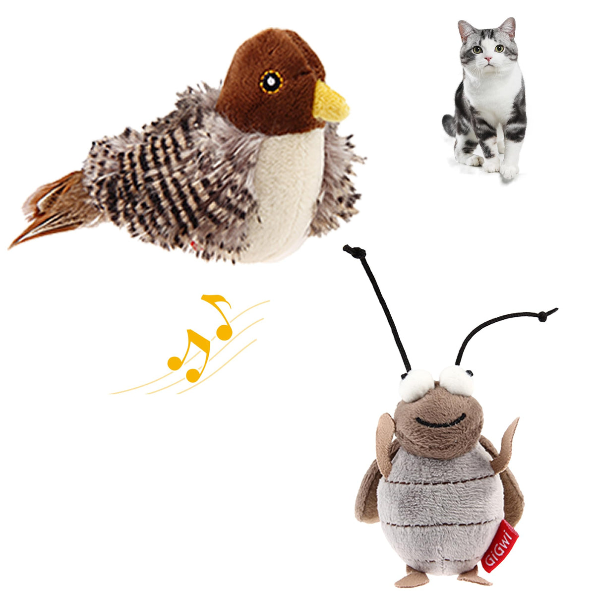 Petgeek Gigwi Simulated Chirping Bird Cat Toy, Fake Toys For Indoor Cats, Cat Feather Toy With Hanging Loop For Bored Indoor Adu