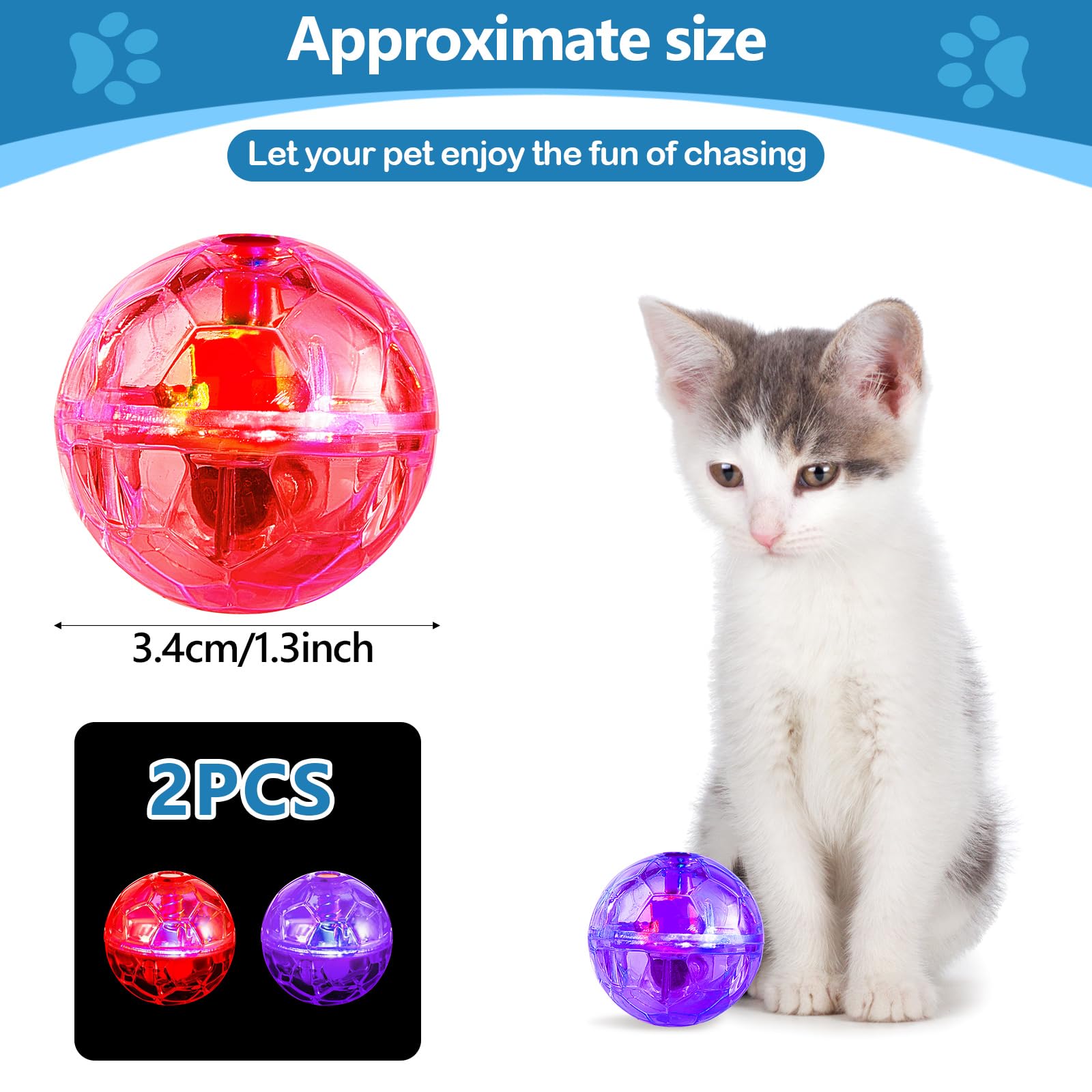 Sratte 2 Pcs Cat Ball Ghost Hunting Light Up Cat Balls Toys Motion Led Motion Activated Flash Glowing Lighted Dog Interactive To