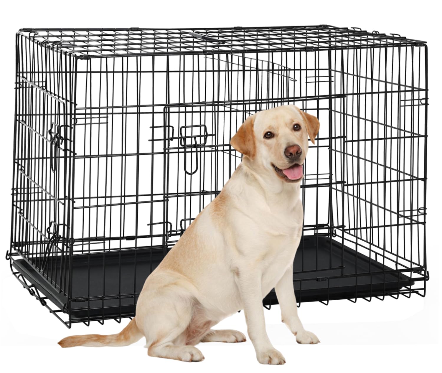 36 Inch Large Dog Crate, Heavy Duty Dog Crates For Large Dogs, Metal Wire Folding Dog Cage With Removable Trays, Locks, Double-D