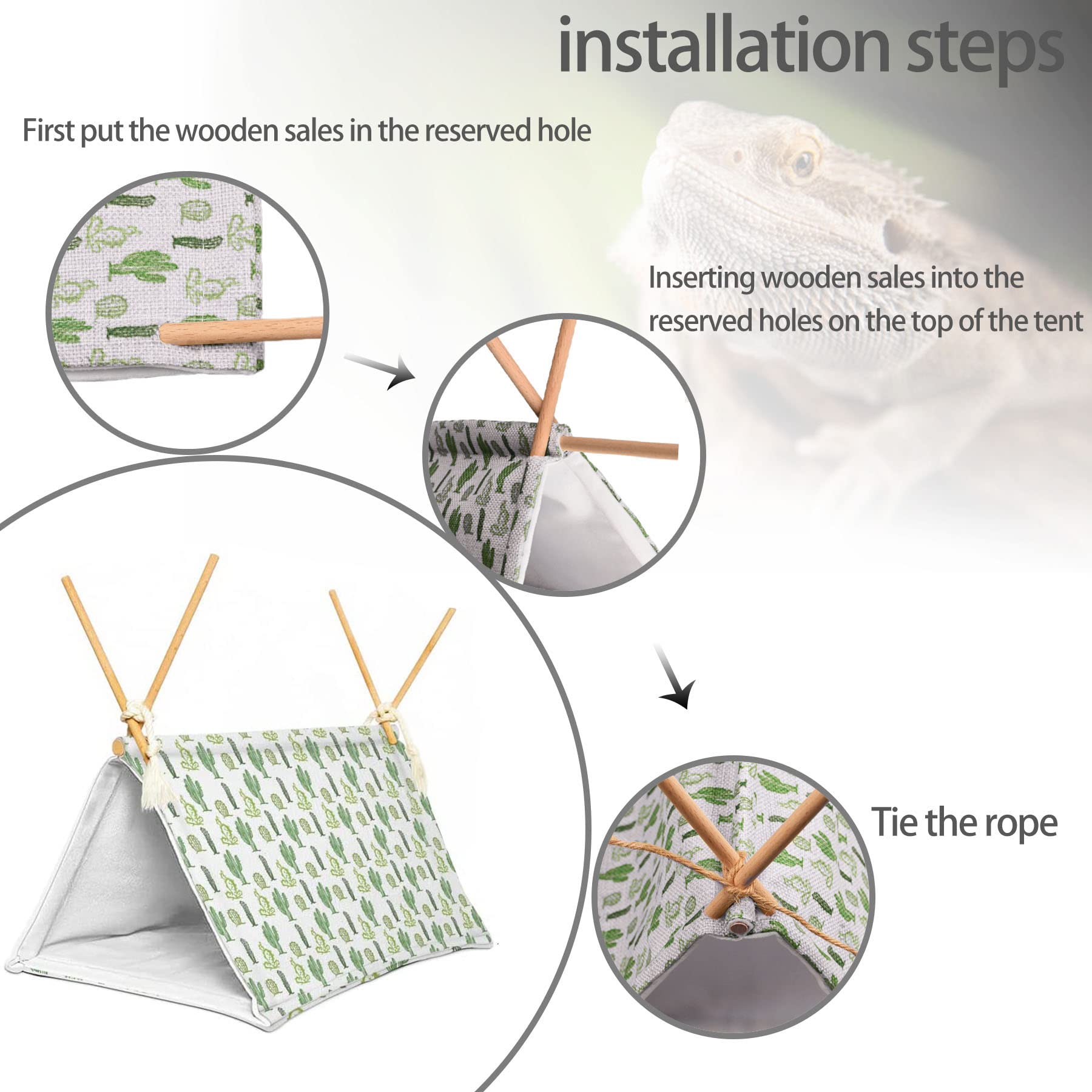 Bearded Dragon Tent Bed,Cactus Pattern Reptile Bearded Dragon Cage/Hides And Caves/Habitat Hideout?(Cactus)