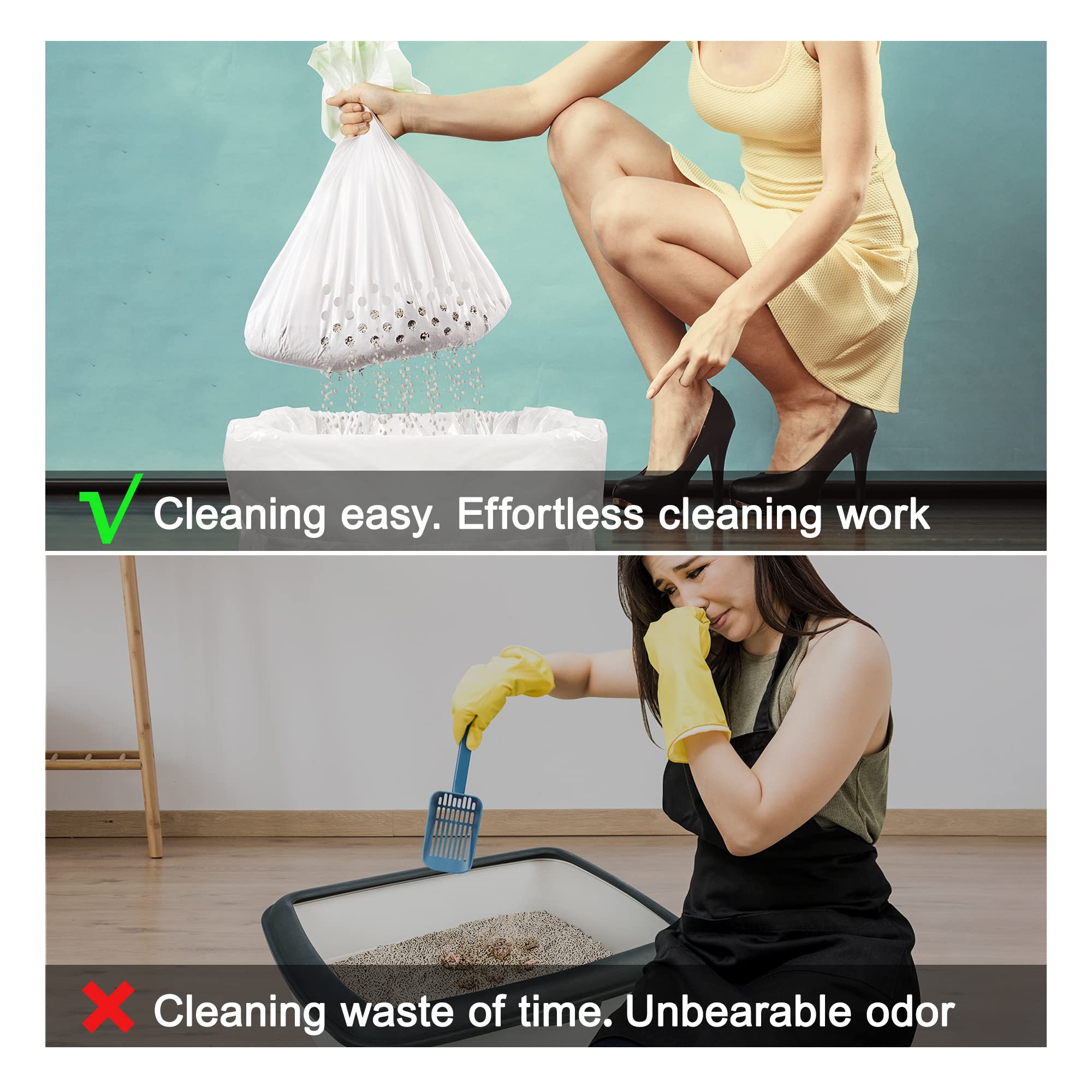 Cat Litter Bags Sifting 14 Pcs,Super Jumbo Litter Box Liner Quick Clean For All Cat Litter Boxes, Extra Thick Cat Poop Bags For Durability, Elastic Drawstring Litter Box Liners-Addpets