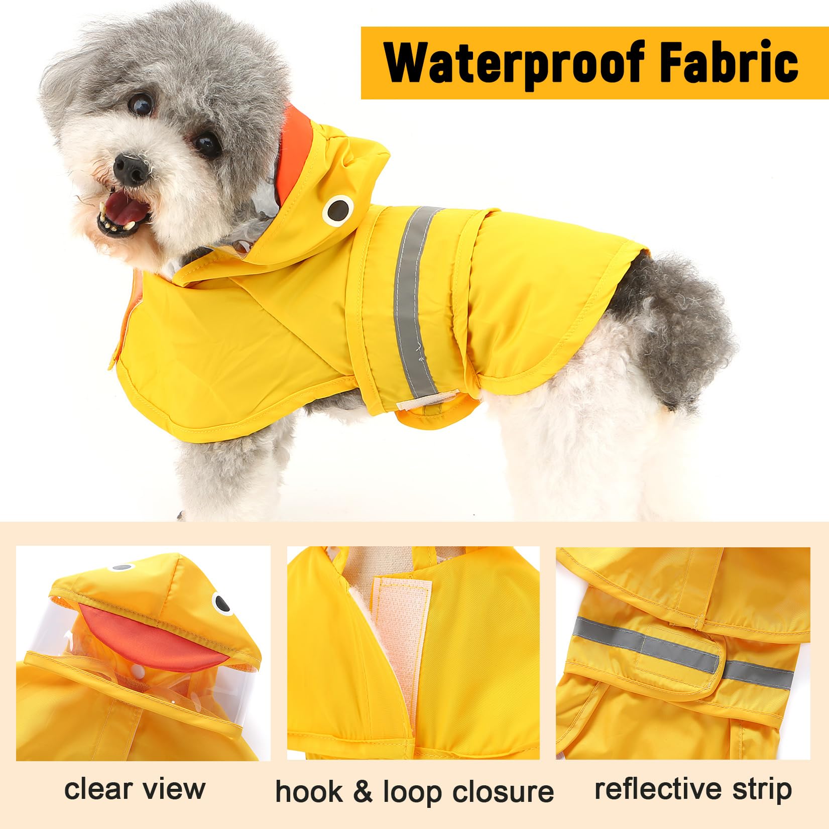 Zunea Waterproof Dog Raincoat With Hood For Small Medium Dogs Reflective Dog Rain Jacket Clothes With Leash Hole Funny Duck Patt