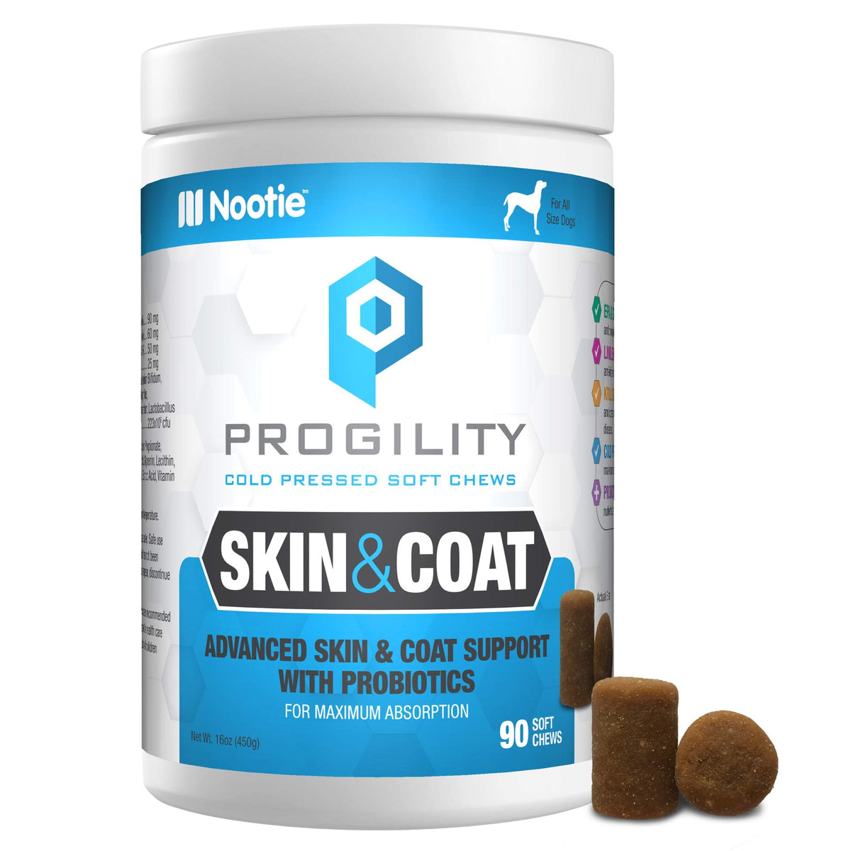 Nootie Progility Advanced Skin & Coat Chews For Dogs - Supports Healthy Skin And Coat To Relieve Itchy Skin And Excessive Shedding With Krill Oil - For All Dog Sizes - 90 Ct