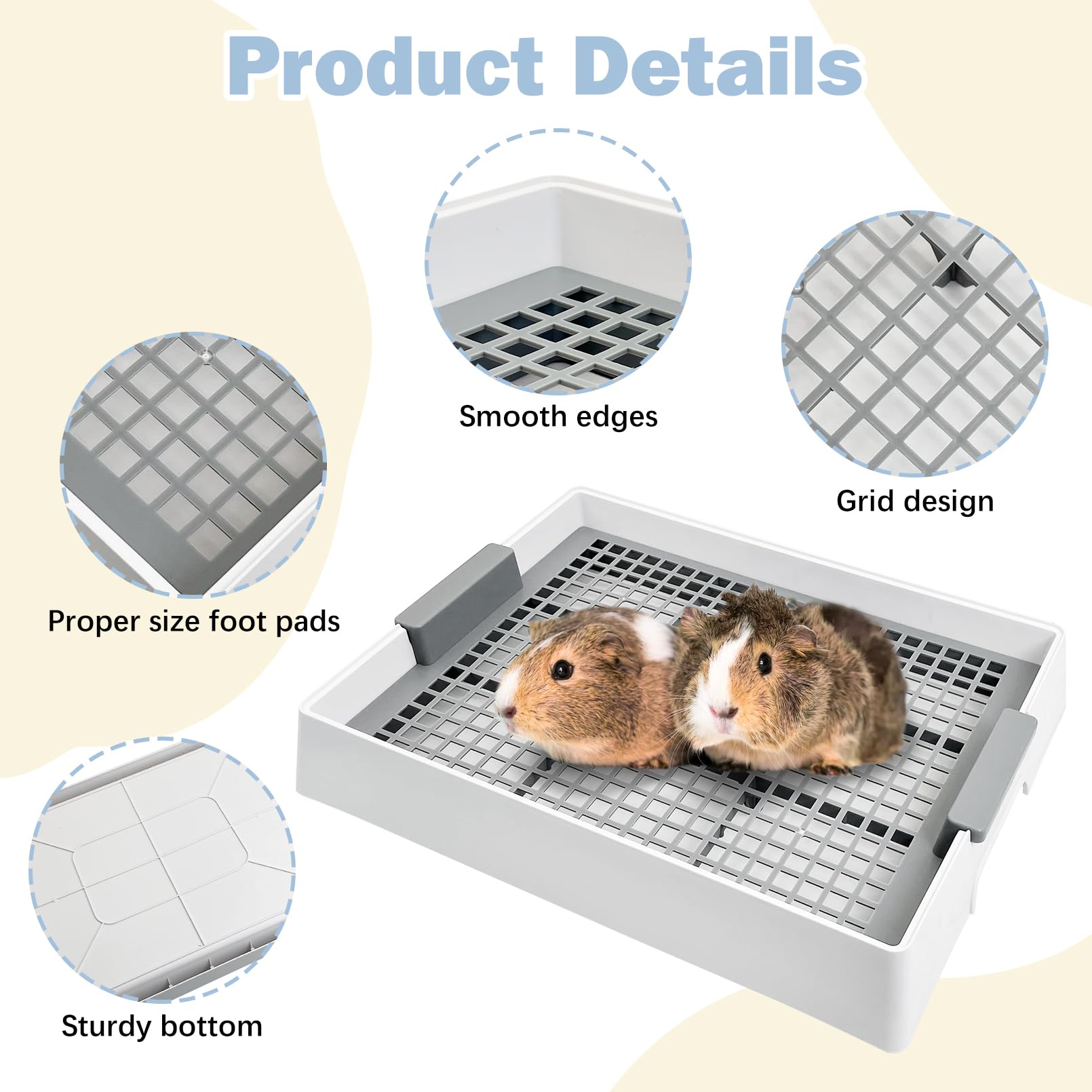 Tfwadmx Rabbit Large Litter Box 16'' X 12'' Bunny Litter Pan Guinea Pig Litter Tray With Grate For Rabbit Hamster Ferret Rats Gu