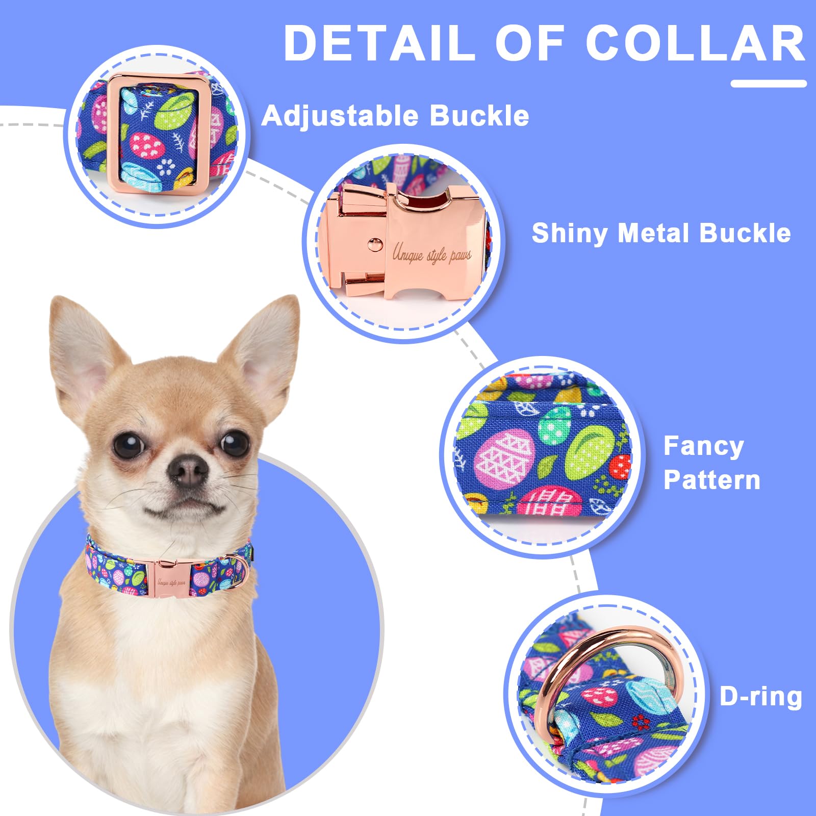Unique Style Paws Easter Dog Collar Purple Egg Rabbit Dog Collar Cotton Pet Collar For Large Medium Small Dogs