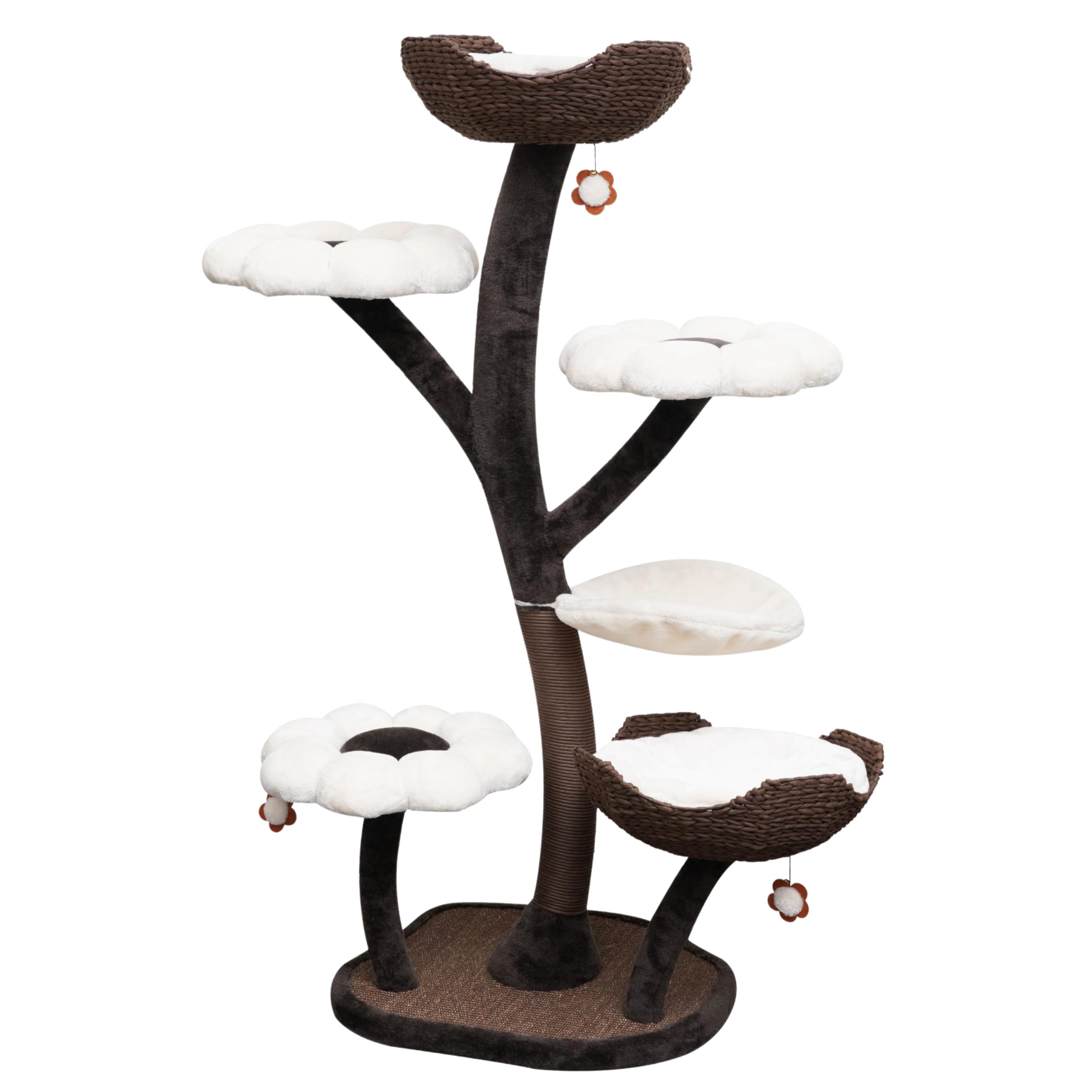 Catry Blossom 6-Level Multi-Activity Cat Tree With Plush Flower Perches, Leaf Hammock, Handwoven Baskets, Recycled Paper Rope Sc