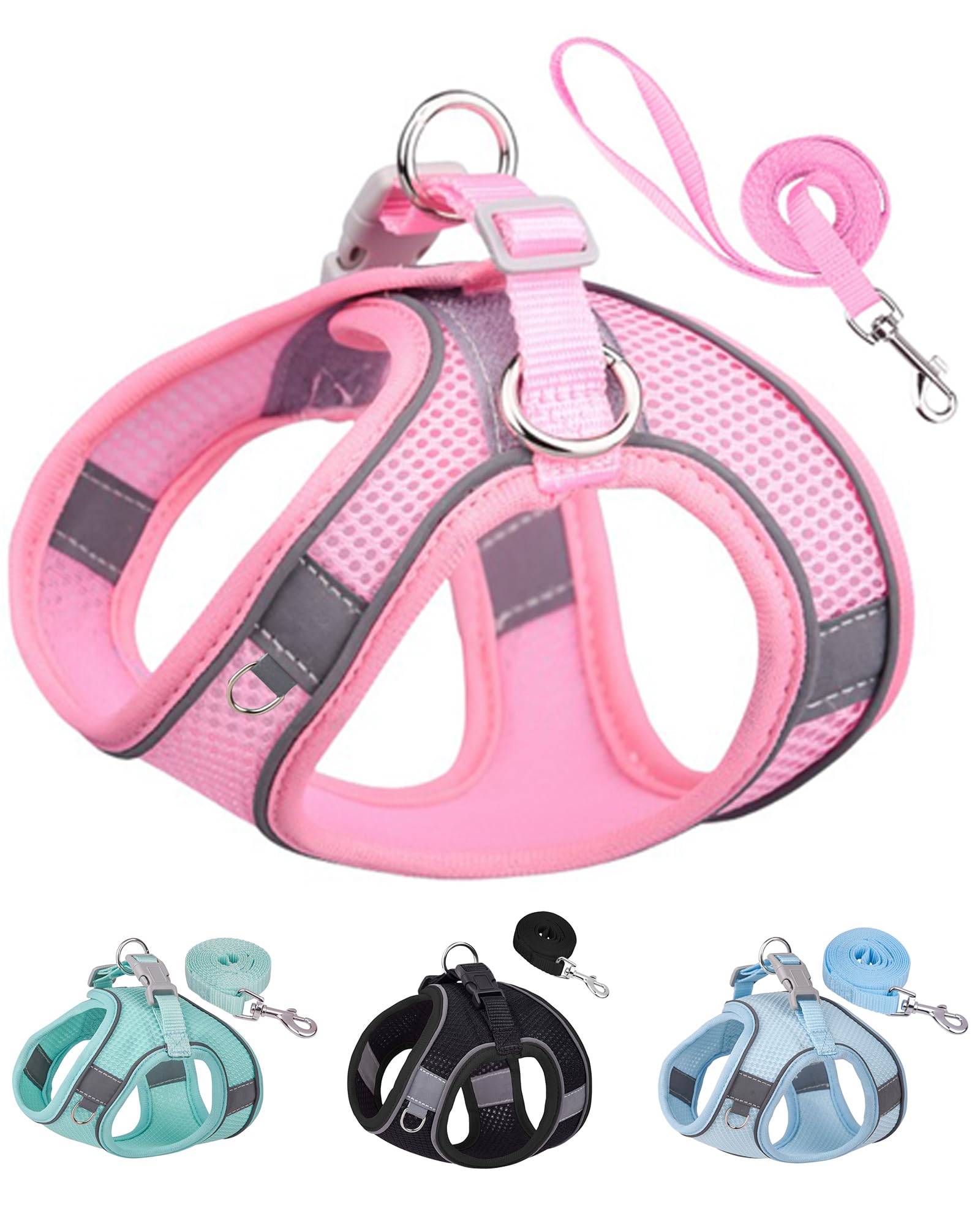 Solmoony Dog Harness And Leash Set For Small To Large Dogs - No Pull, Step-In, Mesh Design (Pink, Xxs)