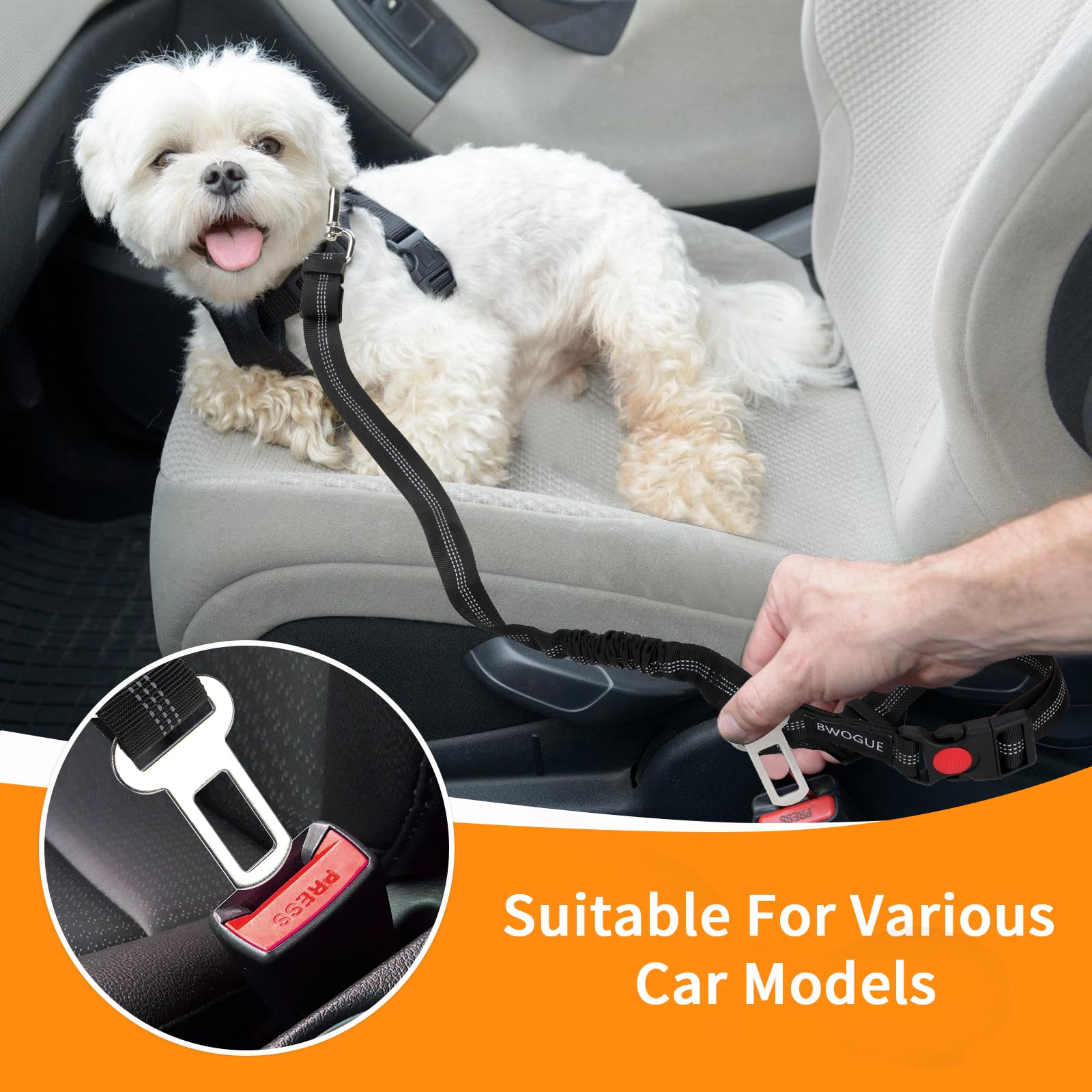 Bwogue 2 Piece Dog Seat Belt For Car With Elastic Bungee Buffer Safety Seatbelt Car Headrest Restraint Wear Adjustable Metal Buc