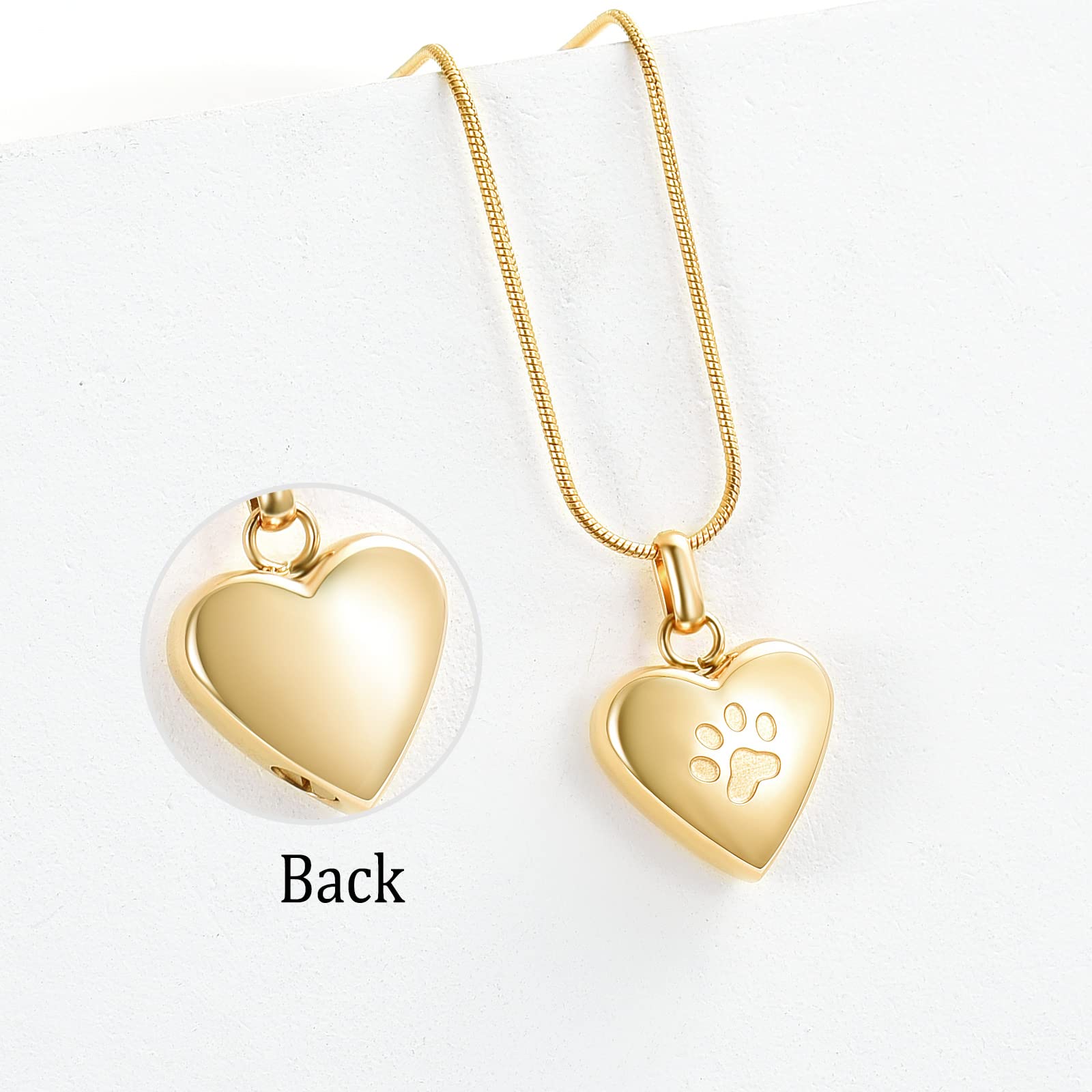 Zeqingjw Pet Cremation Jewelry For Ashes Pendant Paw Print Pet Heart Urn Necklace Memorial Keepsake Jewelry For Pet/Dog'S/Cat'S Ashes (Gold)