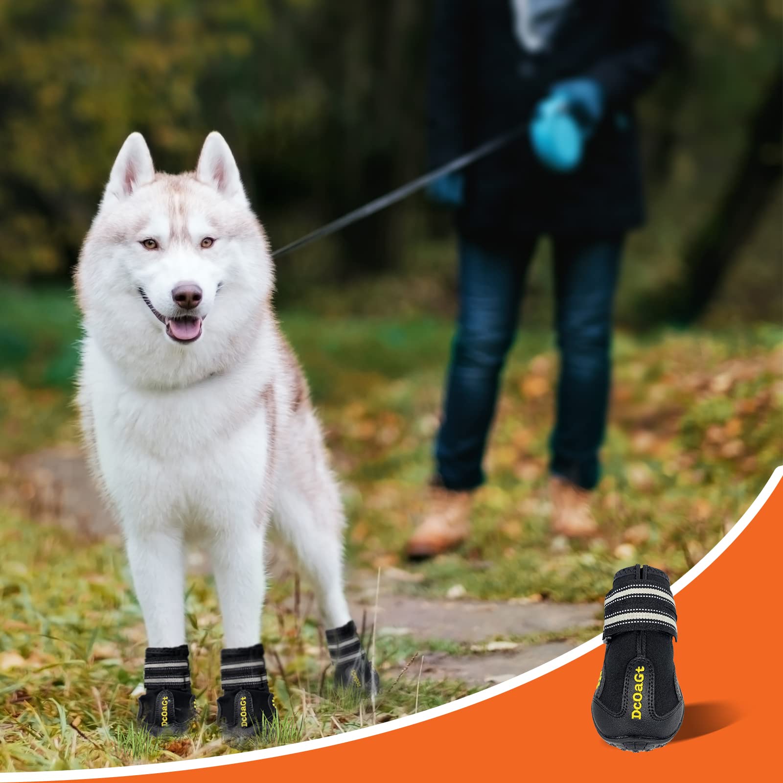 DcOaGt Dog Boots for Large Dogs, Waterproof Anti-Slip, Size 6, Black, Breathable Reflective Booties for Winter & Summer Outdoor Use