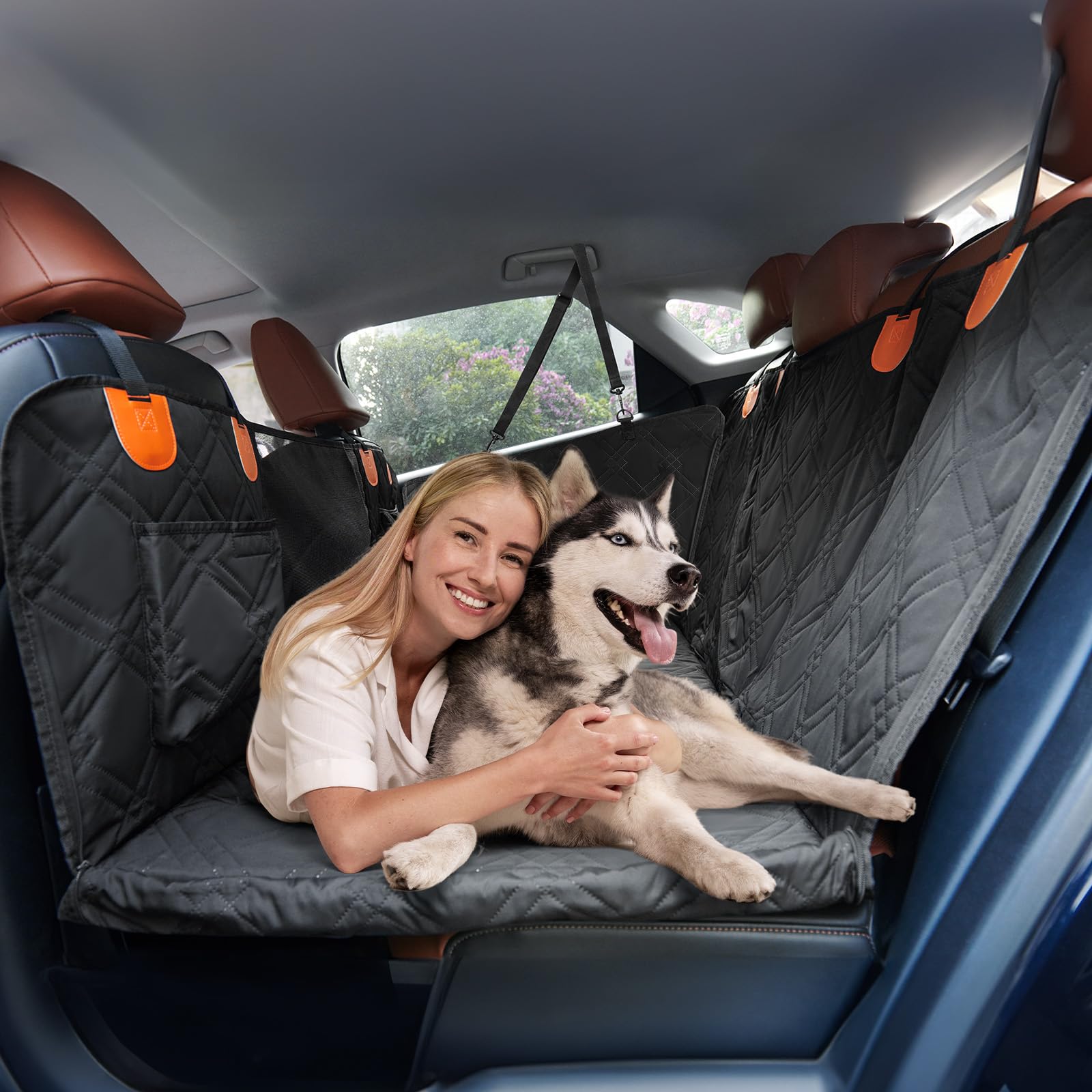 Roilpet Dog Back Seat Extender For Dogs - Hard Bottom Car Seat Cover For Dogs With Adjustable Belt - Pet Car Hammock For Back Se