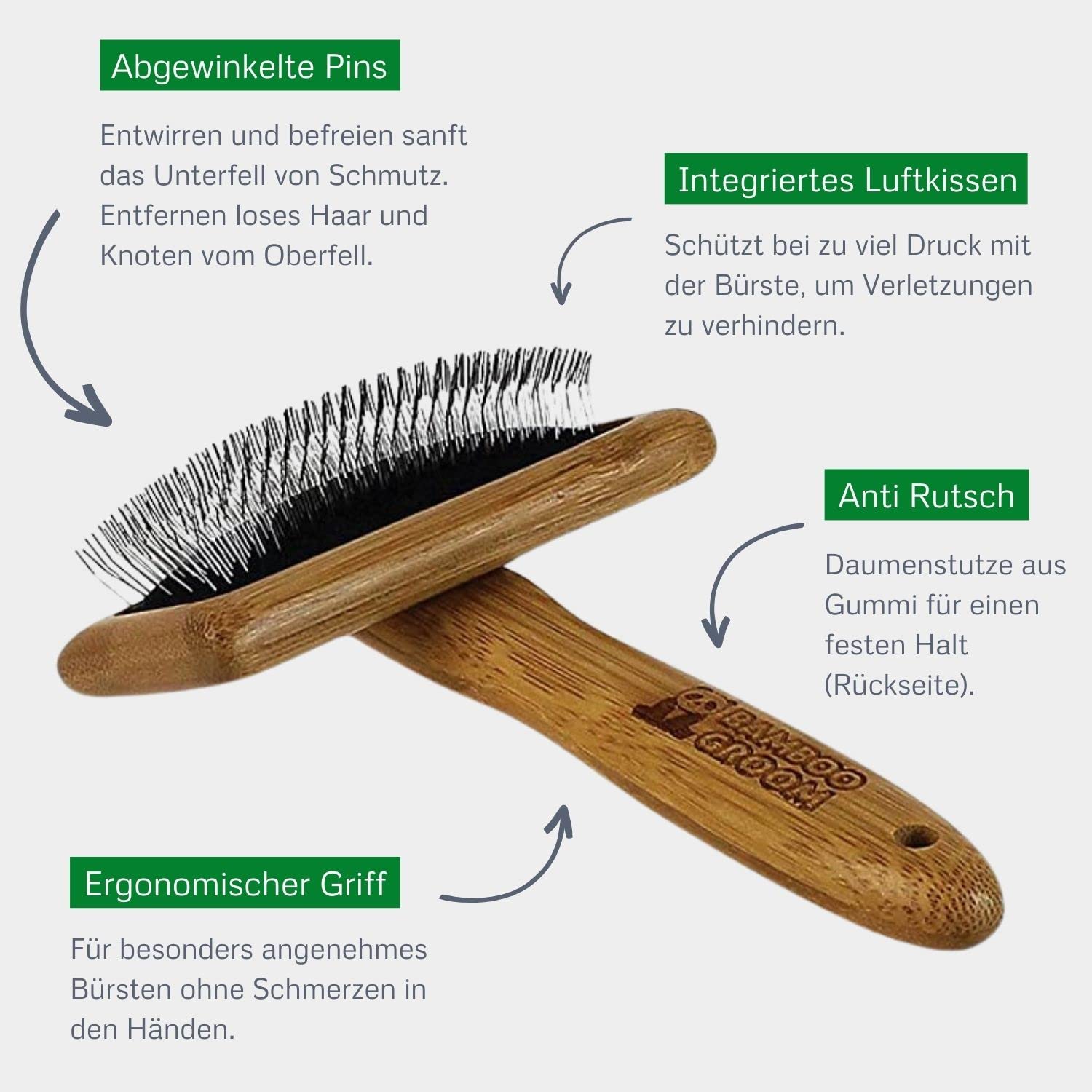 Bamboo Groom Slicker Brush With Stainless Steel Pins For Pets, Medium