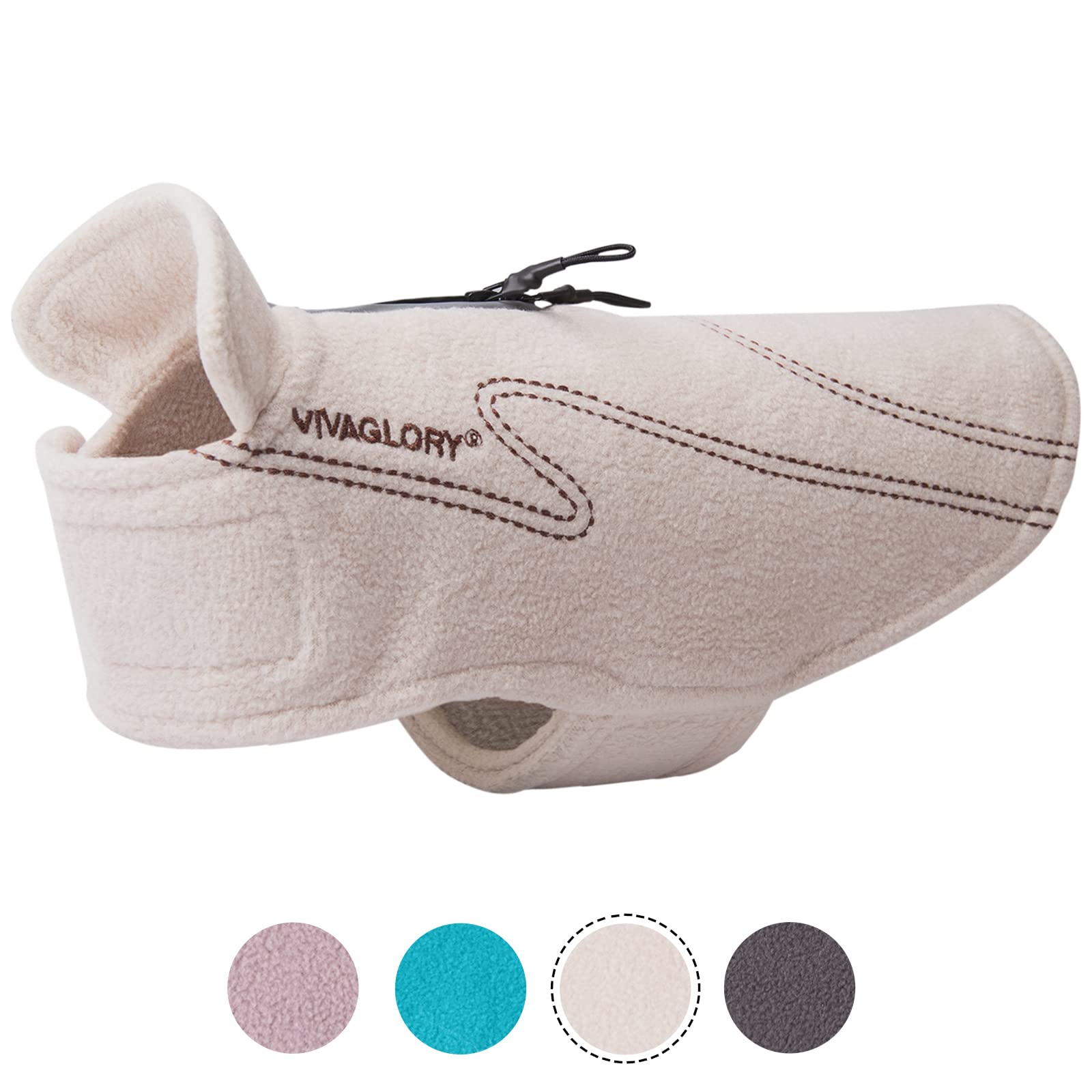 Vivaglory Dog Fleece Coat Warm Jacket With Hook And Loop Fastener, Easy To Take On And Off, Winter Vest Sweater For Small Medium Large Dogs Puppy Windproof Clothes For Cold Weather, Beige, M