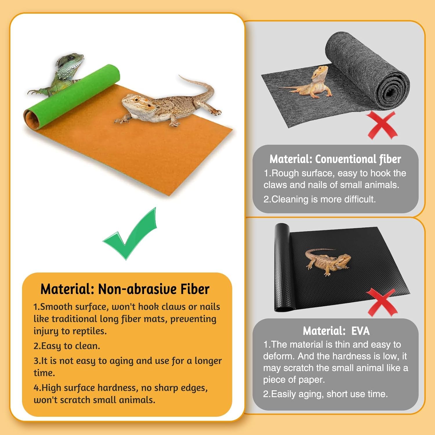 Tfwadmx 4 Pcs Reversible Reptile Carpet 11.8'' X 19.7'' Terrarium Bedding Substrate Liner Reptile Mat Cage Supplies Bearded Drag