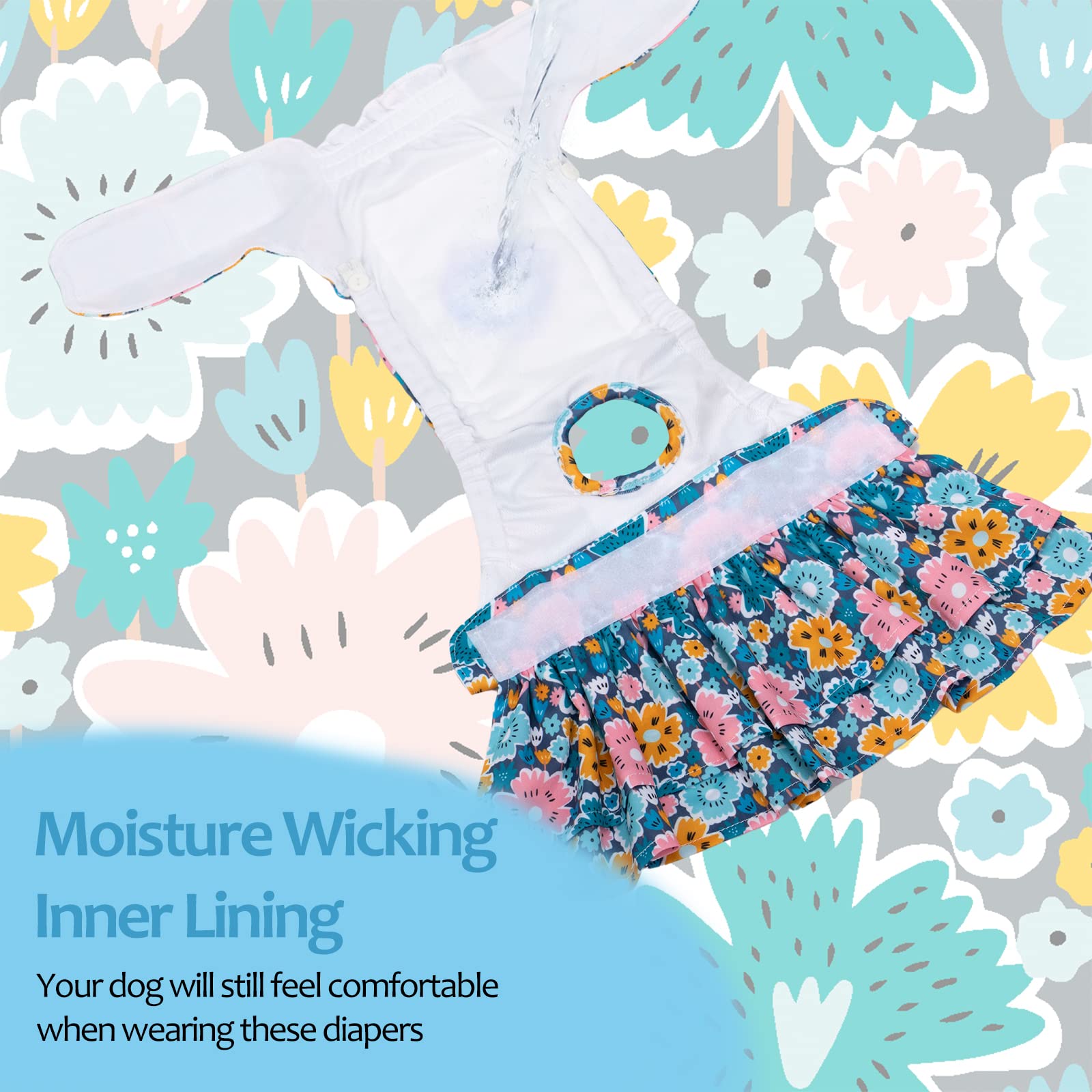 Cutebone Female Dog Diapers With Skirts 3 Pack Reusable Puppy Dresses Pants For Heat Cycle Period Qbd11M