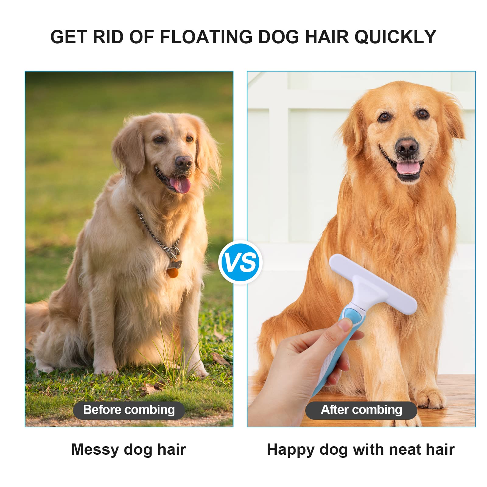 Ordermore Pet Grooming Brush - Undercoat Rake For Dogs, Cats, Dematting Deshedding Brush Comb - Ideal For Thick, Long Hair, Matted Pets - Professional Shedding Tool - Blue