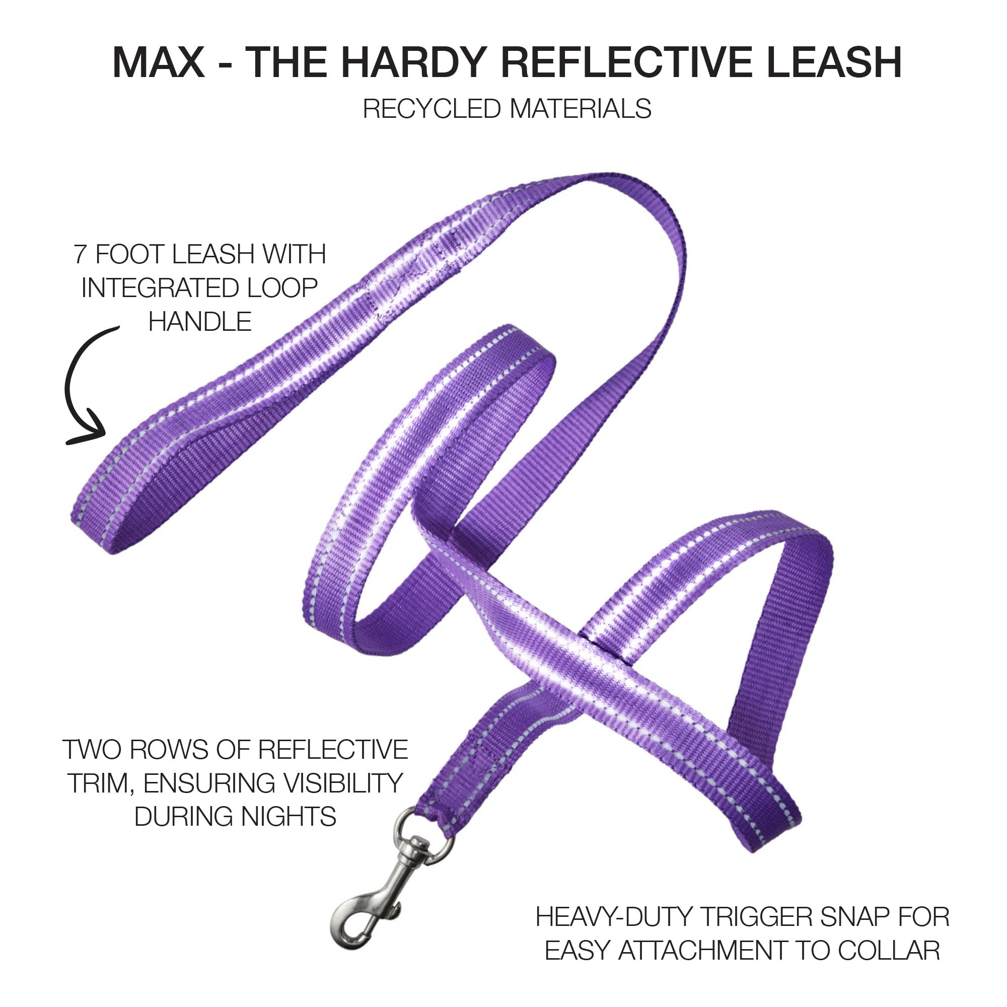 Pet Passion Reflective Durable Dog Leash 7 Ft. For All Pet Breeds, Purple, One Size