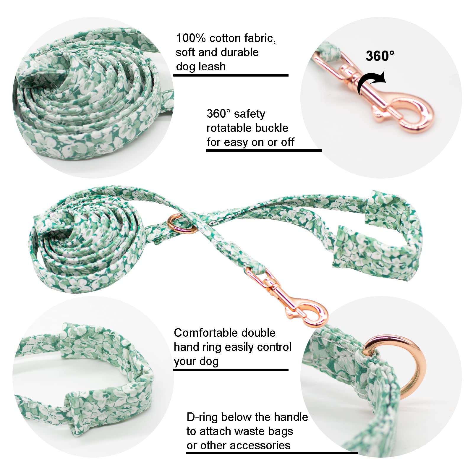 Dog Collar And Leash Set With Flower Bow Tie Girls Dog Collar Dog Tag Metal Buckle Adjustable For Small Medium Large Dogs Green Flower-L