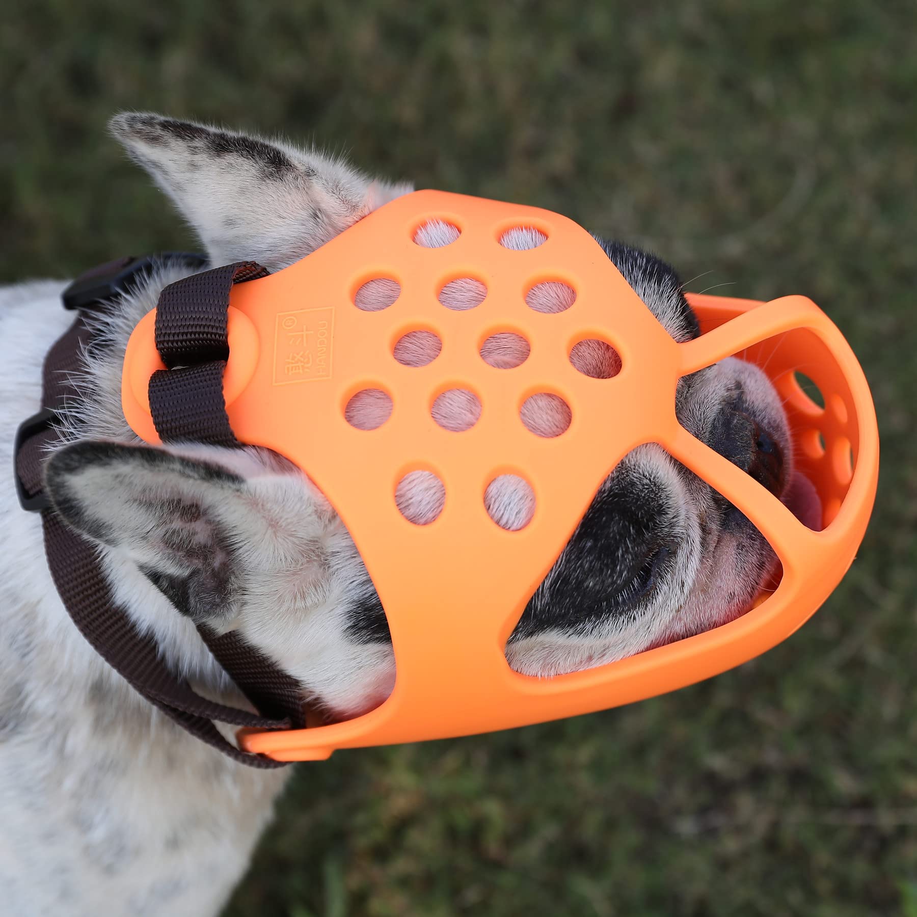 Jyhy Short Snout Dog Muzzles,Soft Silicone Adjustable Breathable Bulldog Muzzle For Biting Chewing Barking Training,Ideal For Flat-Faced Dogs (L, Orange)