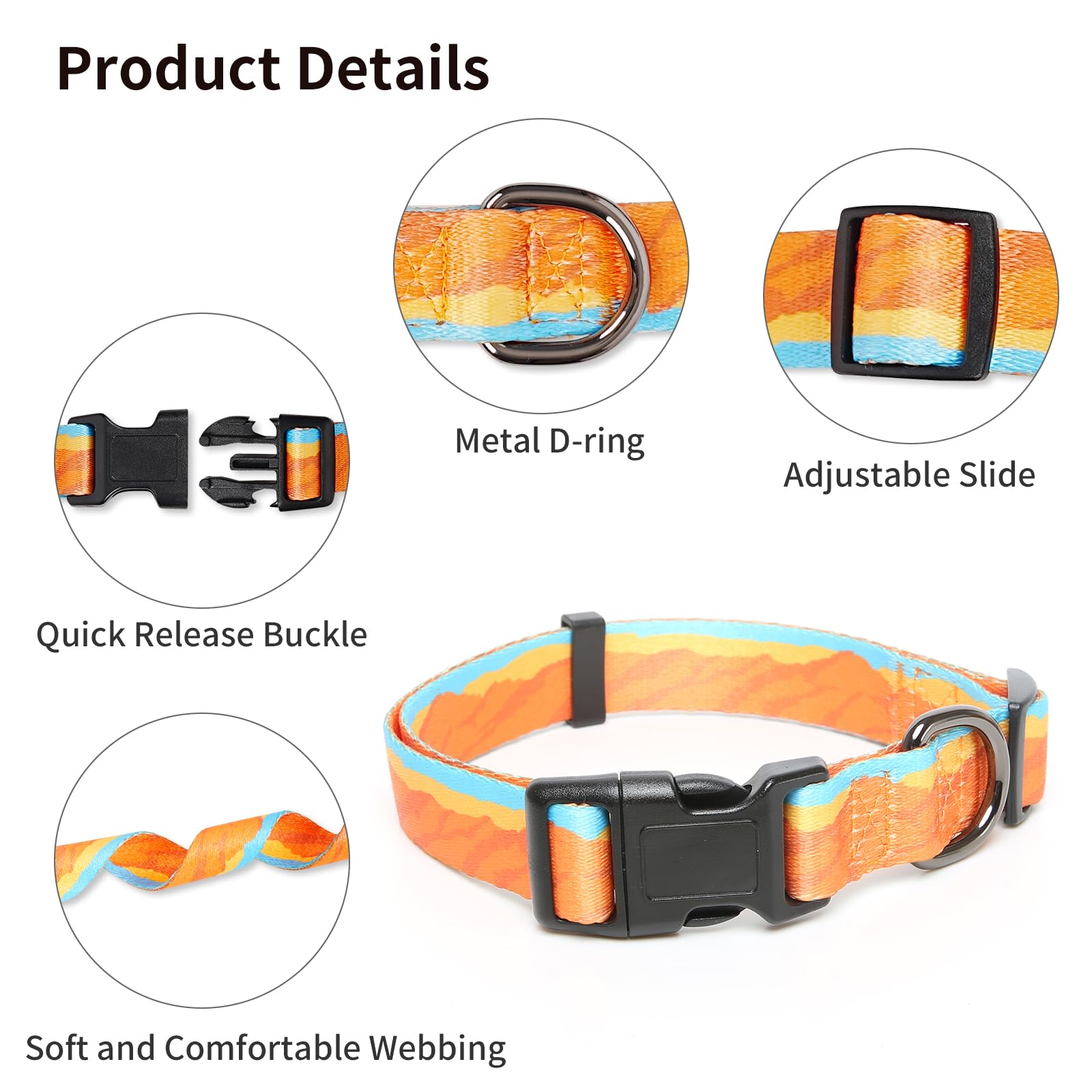 Heele Dog Collar, Adjustable Soft Dog Collar For Small Medium Large Dogs,Bohemia Patterned Puppy Collars With Quick Release Buck