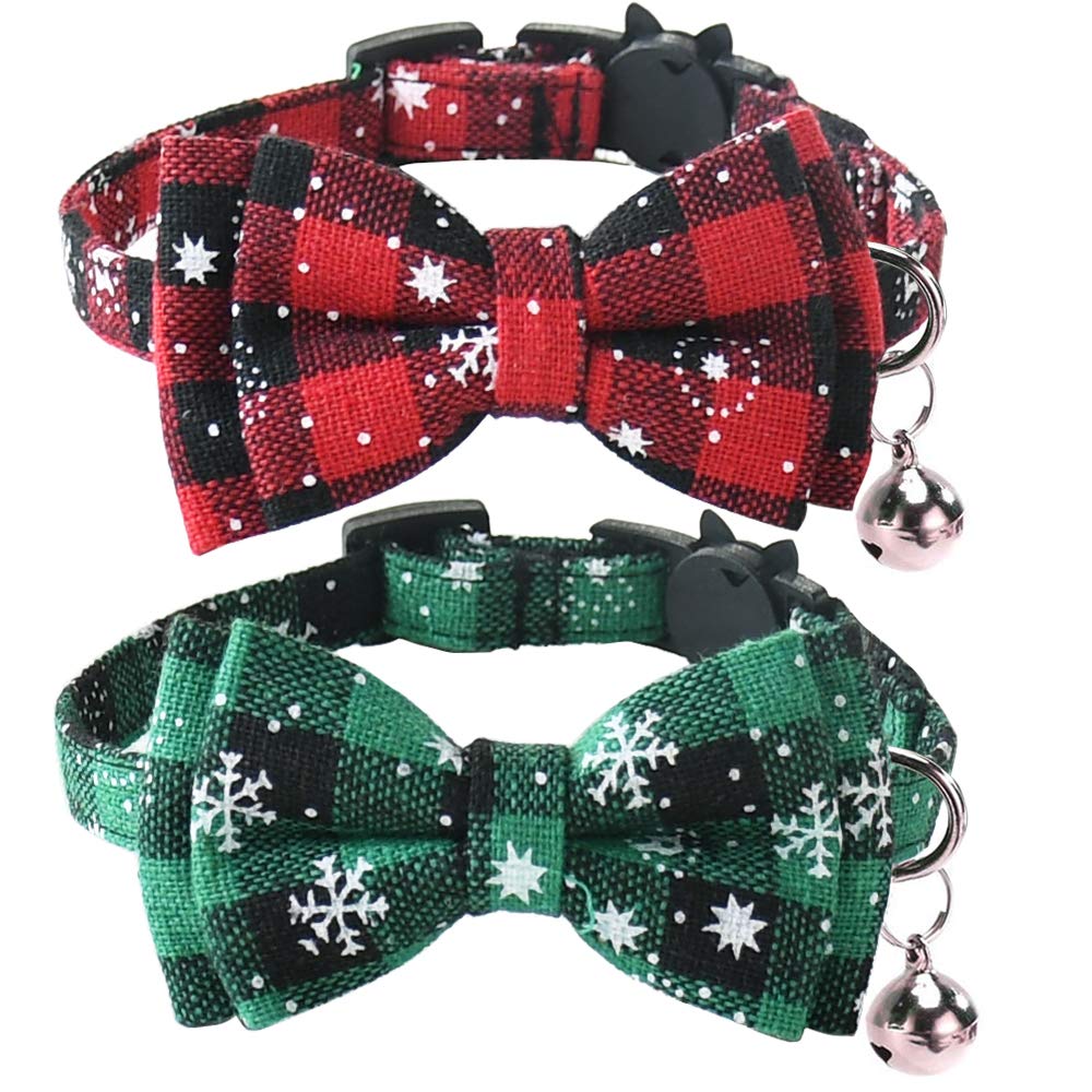 Malier Cat Collar With Christmas Snowflake Pattern Bow Tie And Tiny Bell, Adorable Collar With Light Adjustable Buckle Pet Accessories For Kitten Kitty Cats Puppy