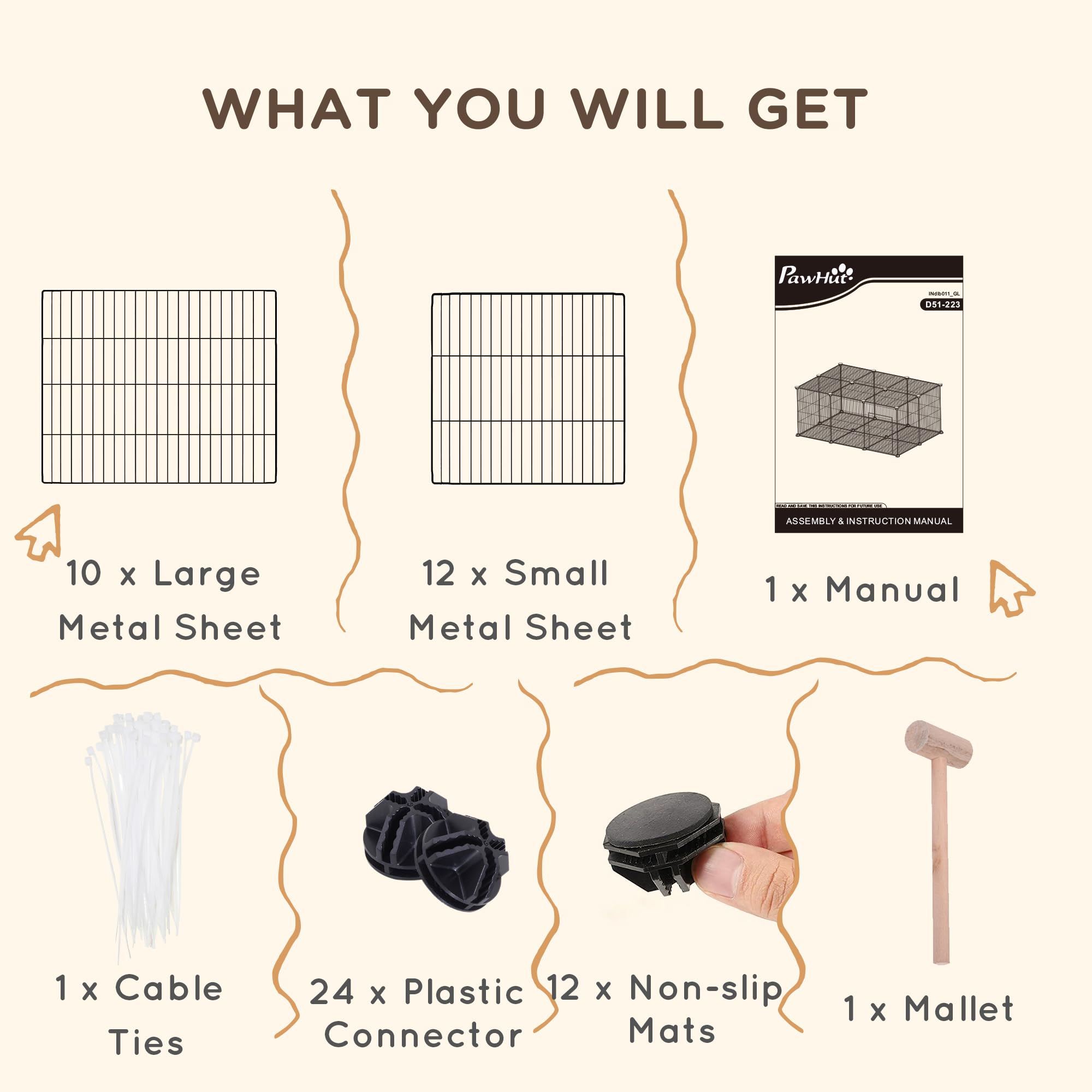 Pawhut Pet Playpen Diy Small Animal Cage Metal Fence With Door, 22 Pieces, For Bunny Chinchilla Hedgehog Guinea Pig