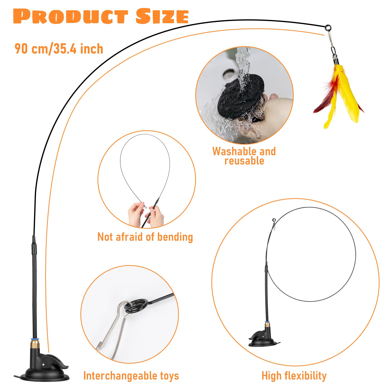 Oziral Cat Feather Toys, 10Pcs Toys With Super Suction Cup, 2Pcs Detachable Wand & 6Pcs Replacement Teaser Refills, Interactive