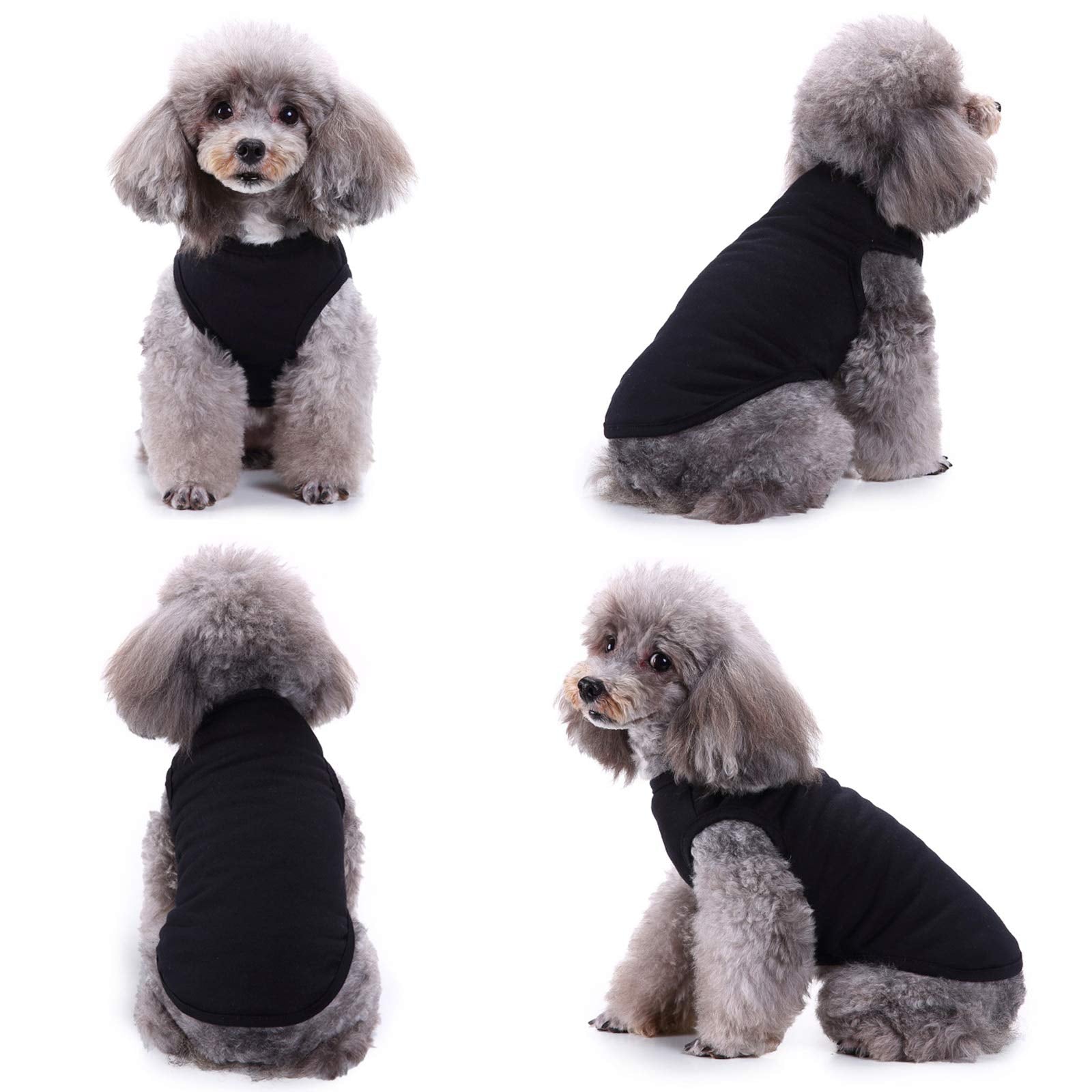 Caisang Dog Shirts Puppy Clothes For Small Dogs Boy, Pet T-Shirts Doggy Vest Apparel, Comfortable Summer Shirts Beach Wear Clothing, Outfits For Medium Dog, Kitty Cats, Soft Cotton Tops (Black Xs)