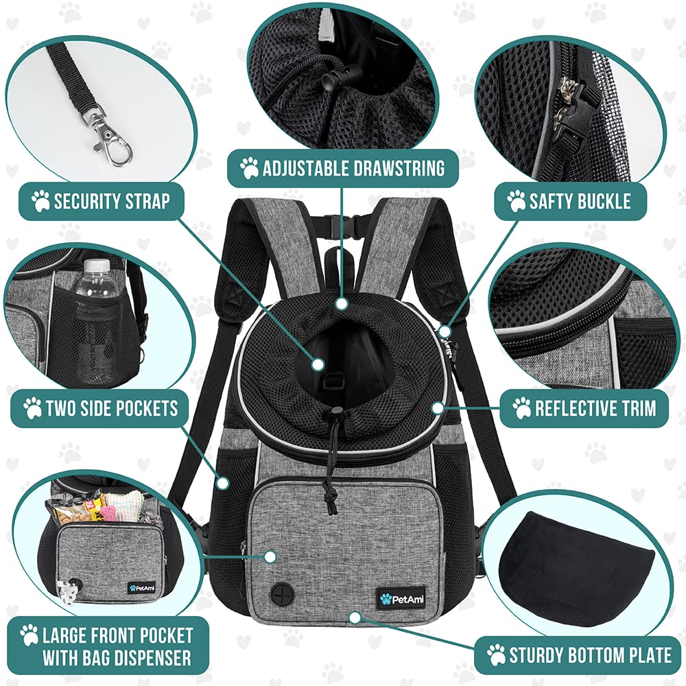 Petami Dog Front Carrier Backpack, Adjustable Pet Cat Chest Ventilated Dog Carrier For Hiking Camping Travel, Small Medium Puppy