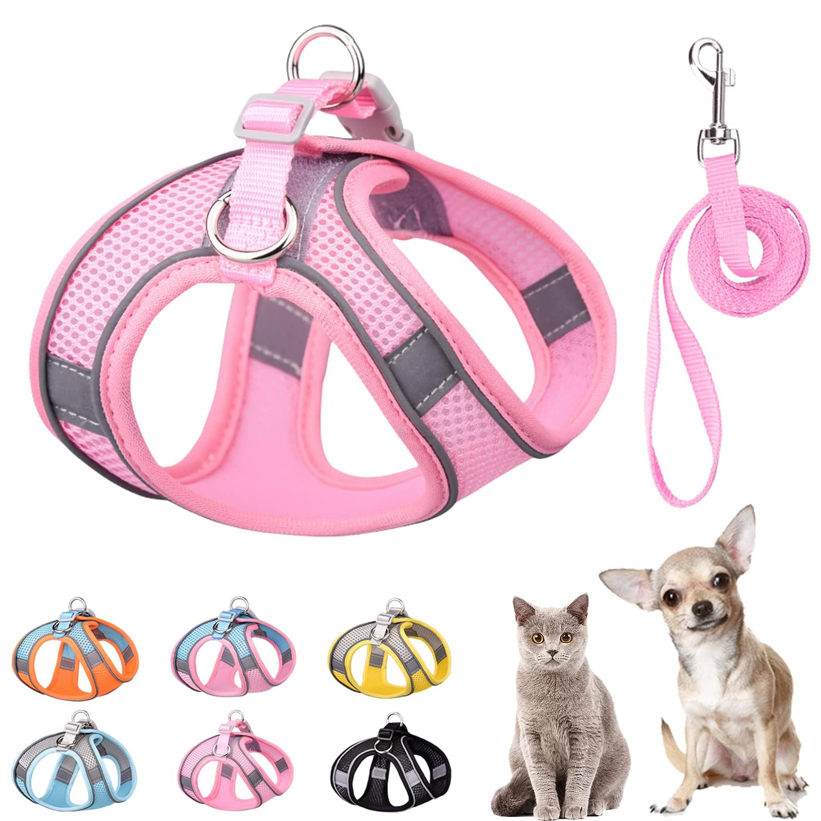 Petpubgnzs Soft Small Dog Harness And Leash Set Mesh Puppy Harnesses Leash Easy Walk Dog Vest Adjustable Reflective No Pull Dogs