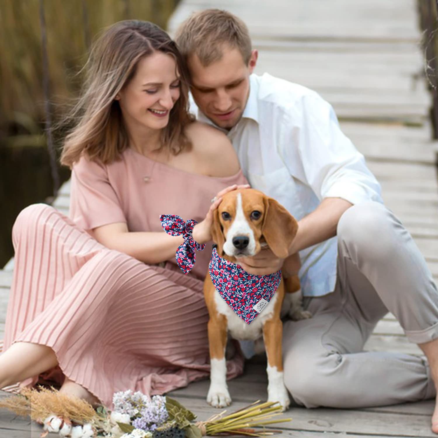 E-Clover Valentines Day Dog Collar Bandana Girl & Matching Scrunchie Set Heart Dog Collars Pet Accessories Adjustable For Small