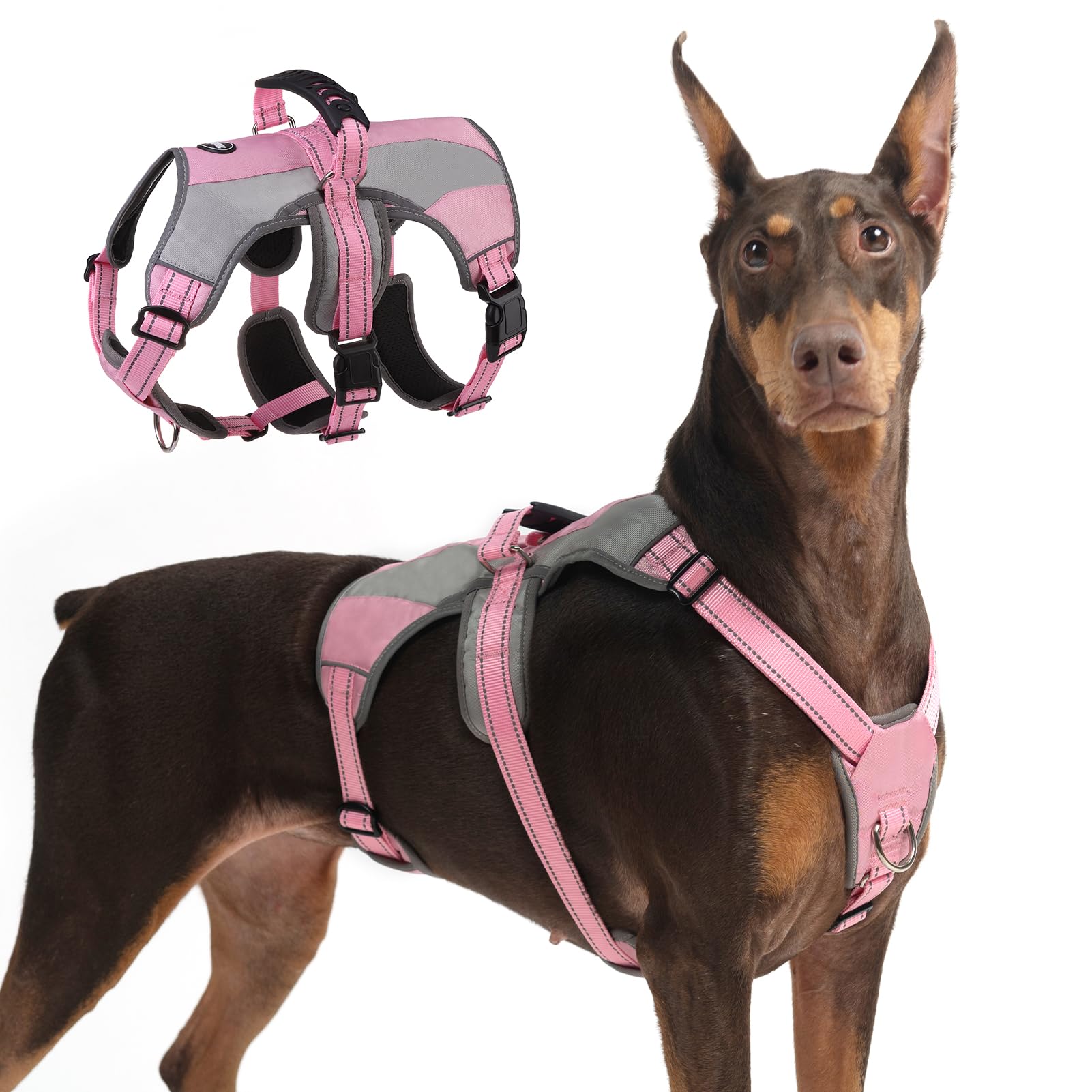 Mihachi Dog Harness For Large Dogs, Escape Proof No Pull Service Vest With Reflective Strips And Control Handle, Adjustable And 