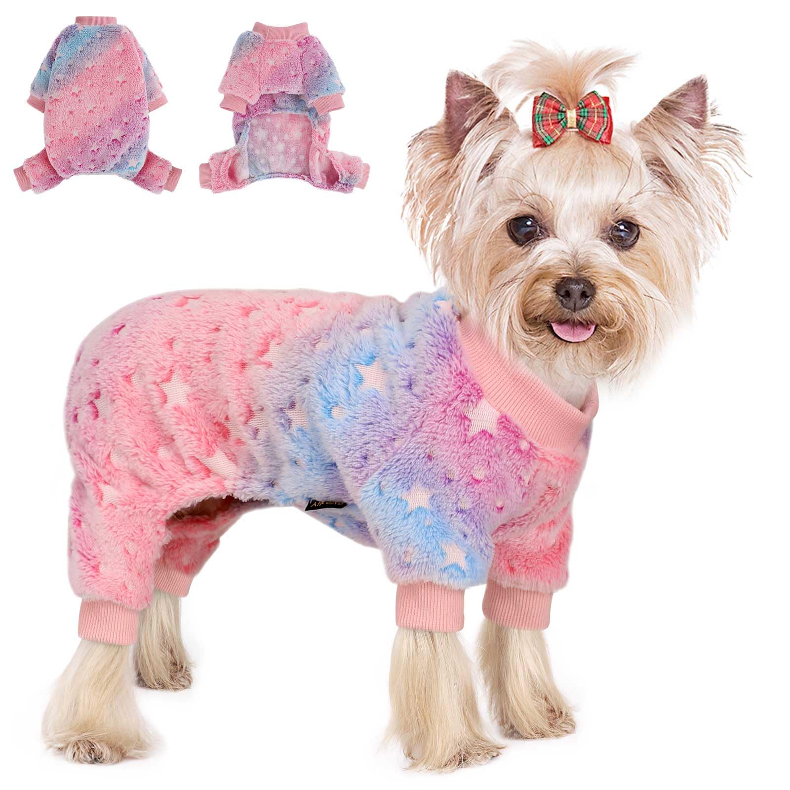 Pajamas For Small Dogs, Glow In Dark Tie Dye Unicorn Dog Sweater, Super Soft Velvet Material Chihuahua Yorkie Tiny Dog Clothes O