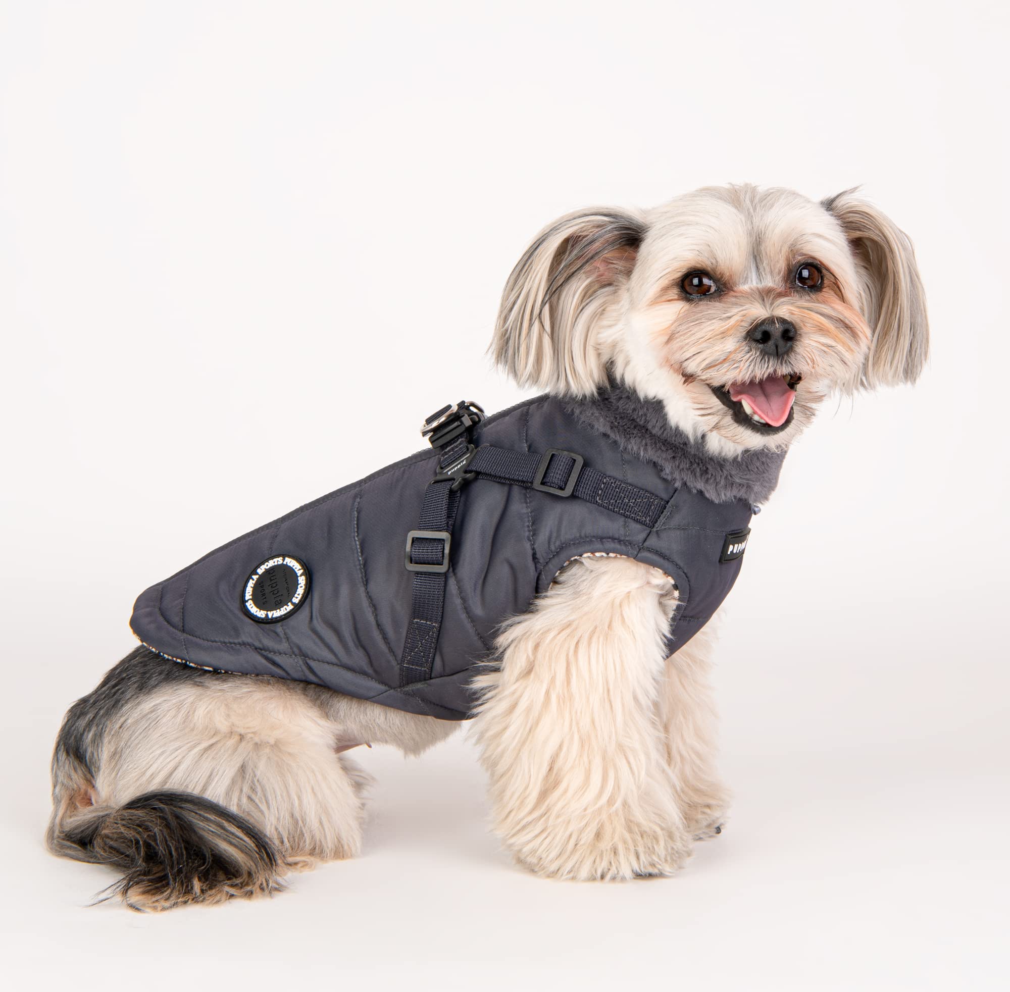 Puppia Donavan Winter Dog Coat With Integrated Harness No Pull Cold Weather Waterproof Warm Fleece Back Zipper For Small & Medium Dog, Grey, X-Large