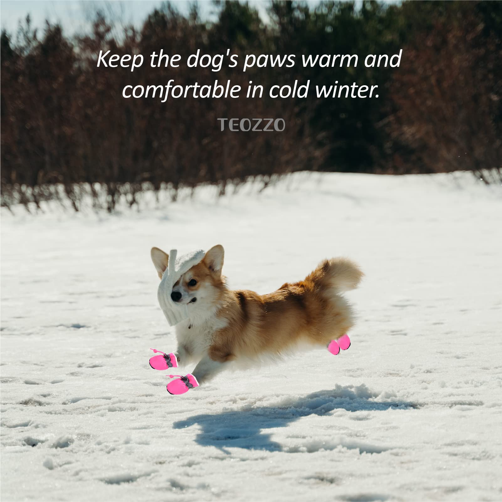 Teozzo Dog Snow Boots Dog Shoes For Small Medium Size Dogs Booties Paw Protector Warm Pet Boots For Puppies 4Pcs