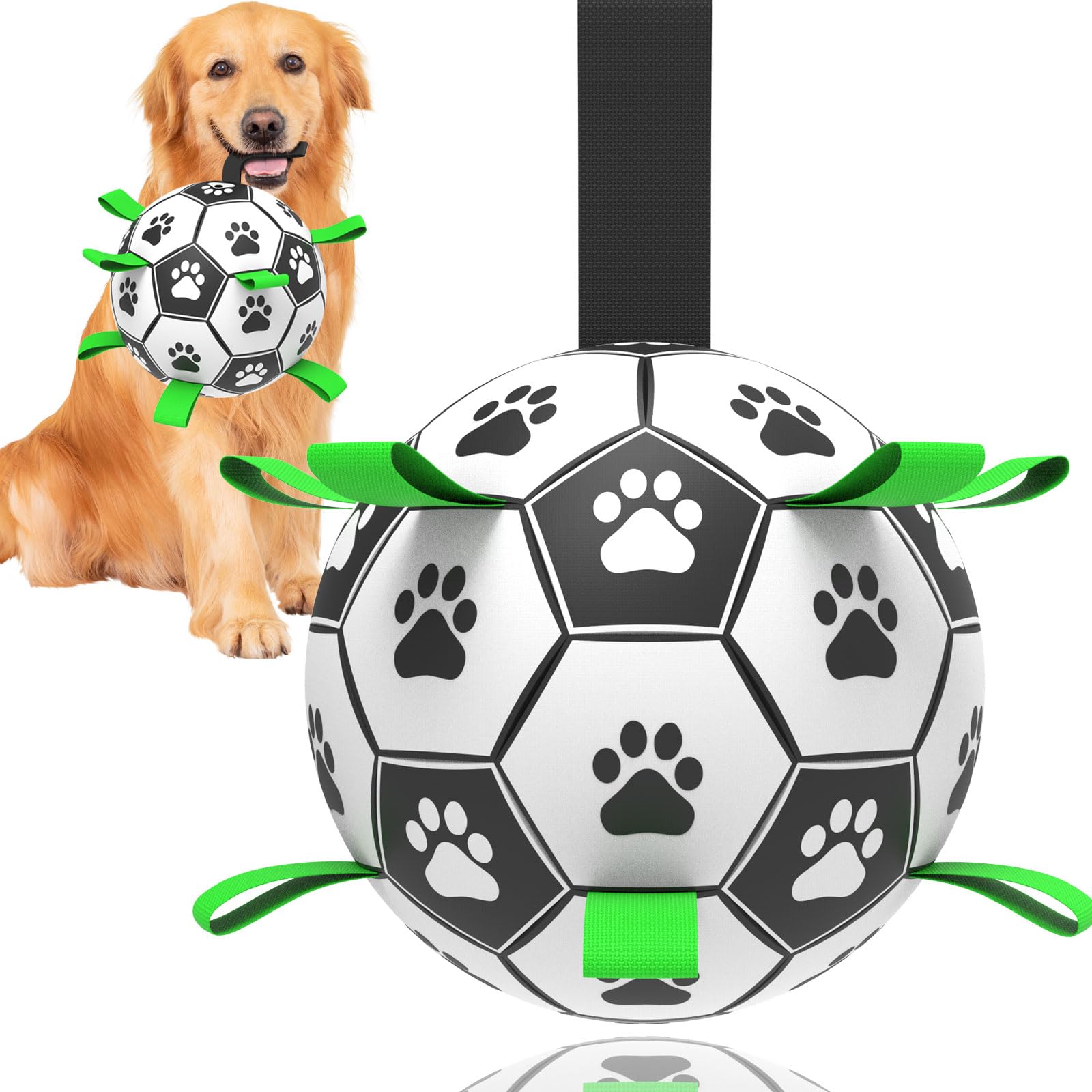 Dog Soccer Ball Toys With Straps, 6'' Interactive Dog Toys For Tug Of War, Puppy Birthday Gifts, Dog Tug Toy, Dog Water Toy, Wor