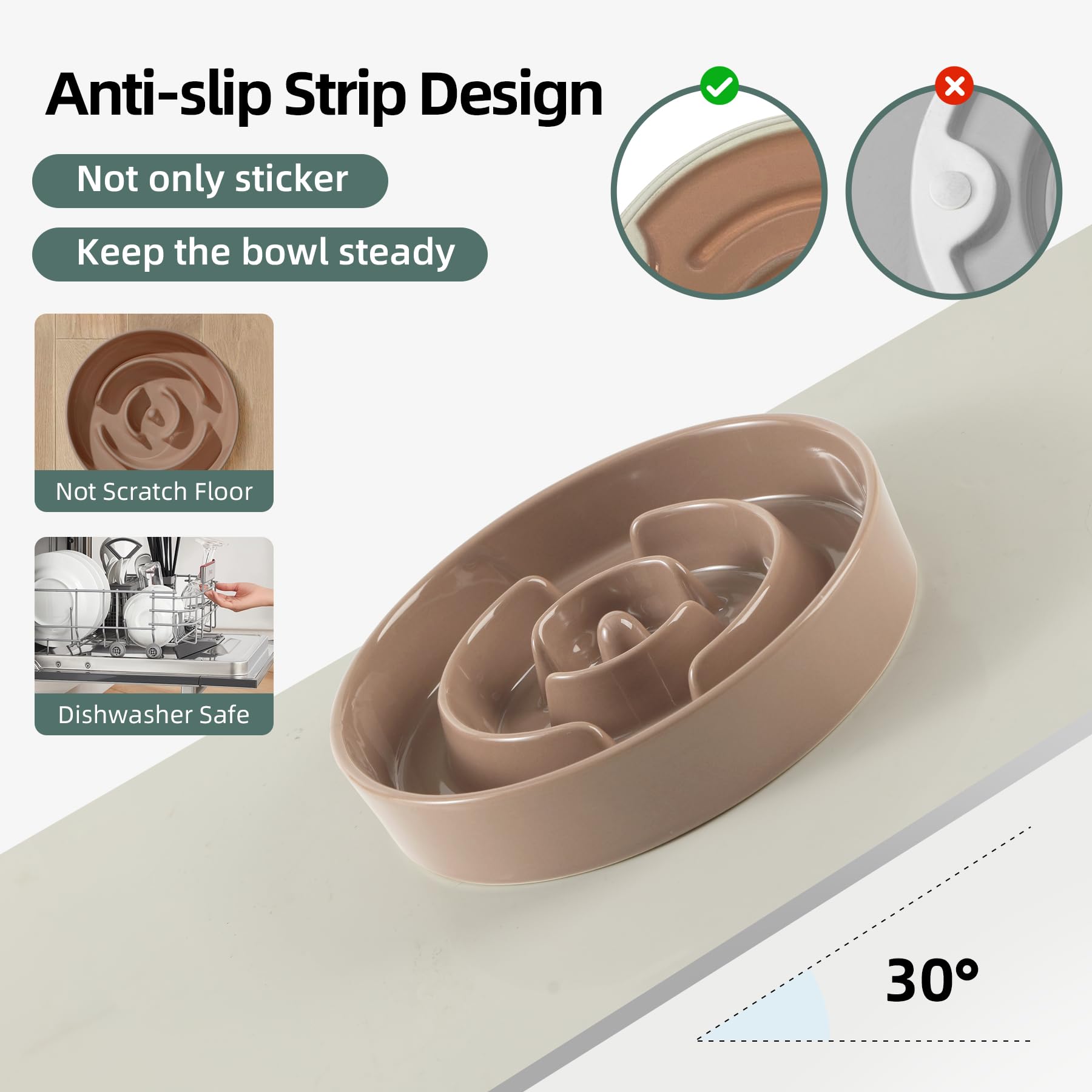 Havniva Ceramic Raised Slow Feeder Dog Bowl Set, Elevated 7.3Inch Bowl And 8.2Inch Puzzle Slow Dish With Wooden Stand For Medium