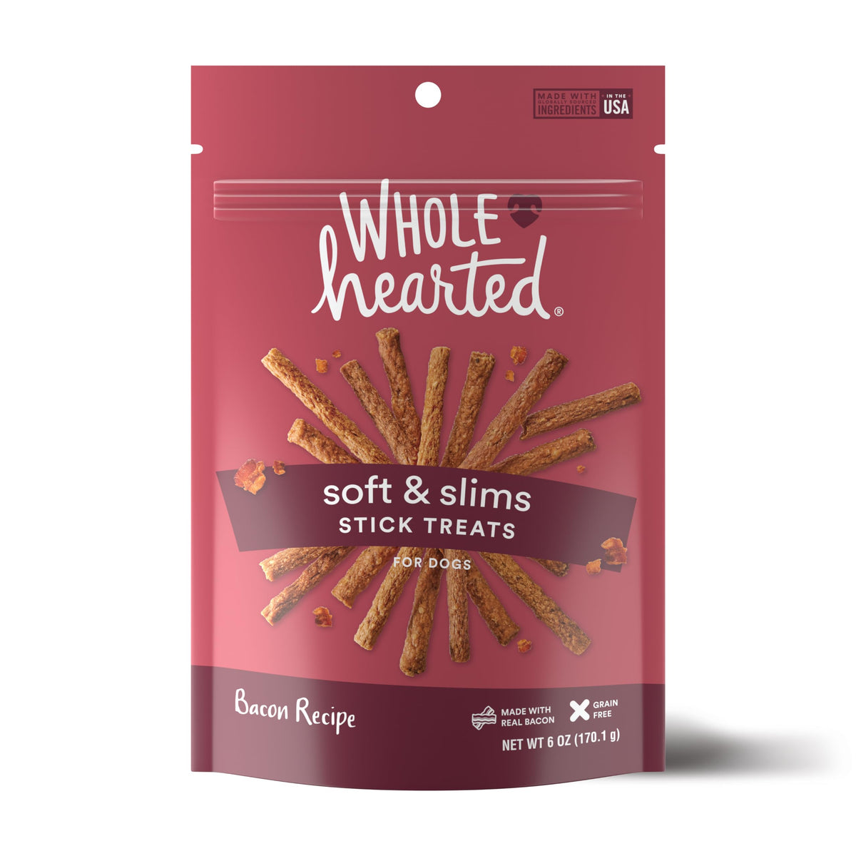 Wholehearted Grain Free Soft And Chewy Bacon Recipe Dog Stick Treats 16 Oz