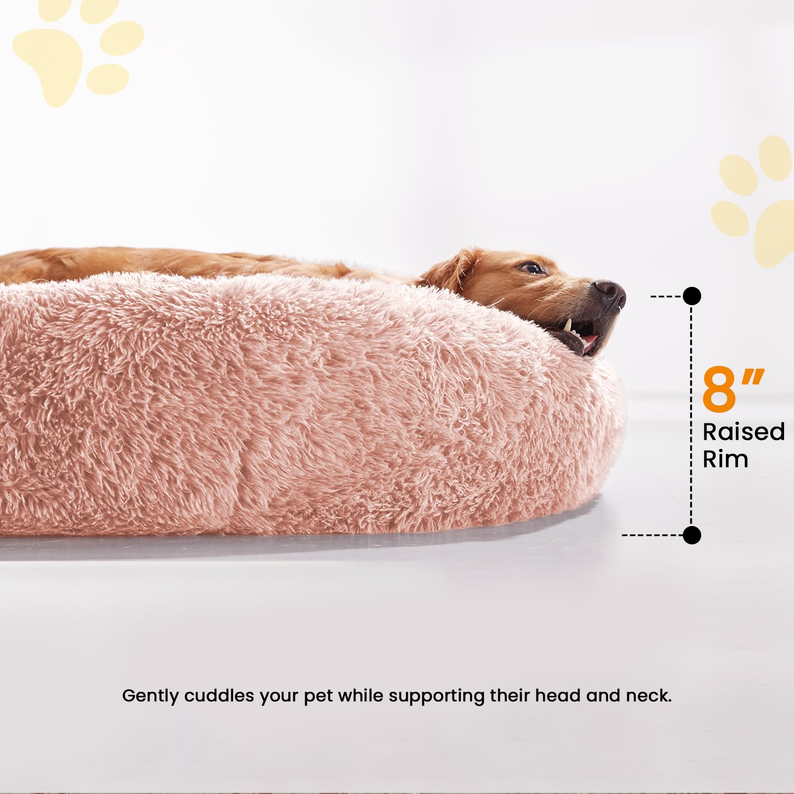 Urgvanz Pet Dog Beds For Large Dogs, Pink Calming Dog Bed, Plush Fluffy Round Cuddler, Machine Washable Dount Dog Bed, 34Inch An