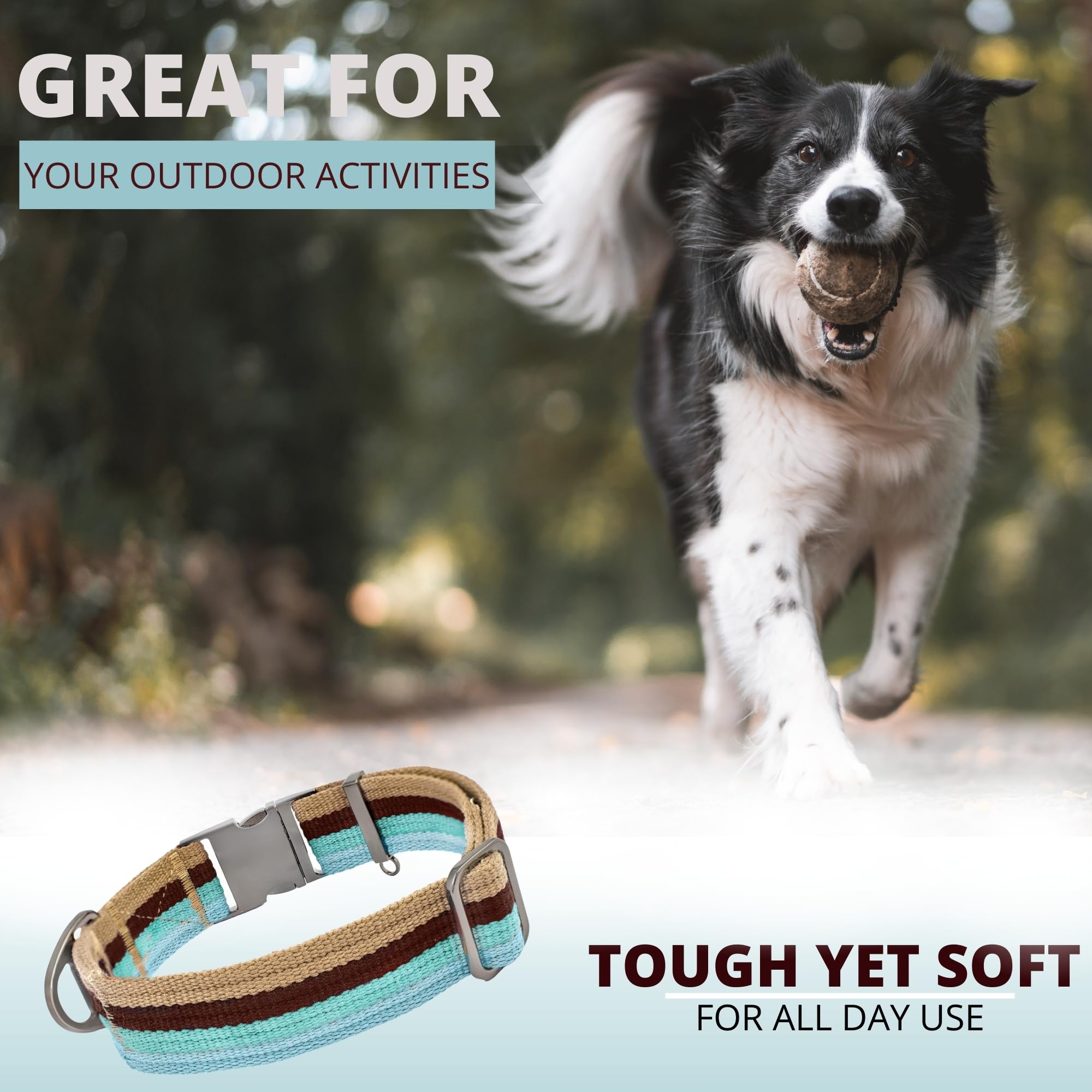 Adityna Cotton Dog Collar With Airtag Holder - Heavy-Duty Metal Buckle, Breathable, Easy Adjustable For Medium & Large Breeds -