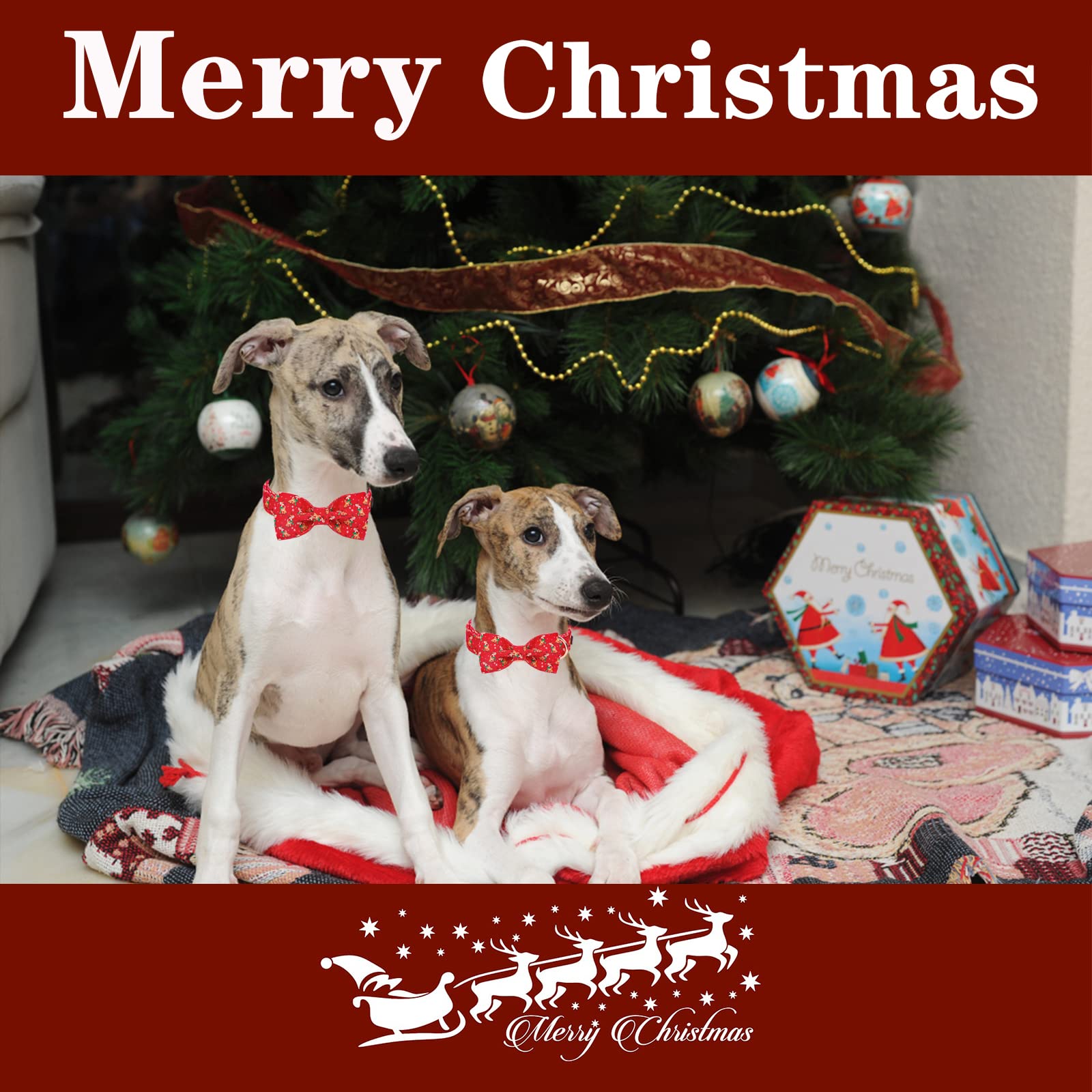 Unique Style Paws Christmas Dog Collar With Bow Tie Red Elk Cotton Collar Adjustable Puppy Collar For Small Medium Large Dogs-Xs