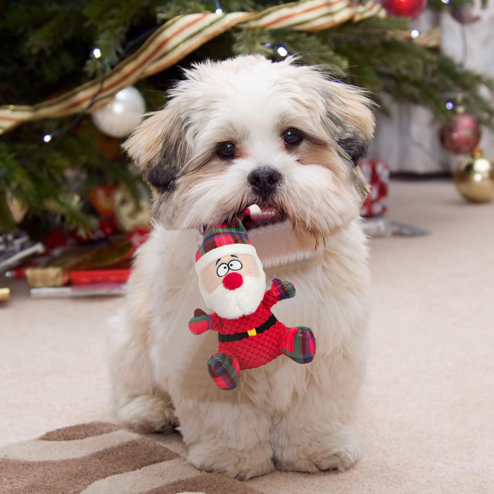 Rypet Pet Christmas Toy Dog Stuffed Squeaky Toys Puppy Durable Plush Toy Santa Dog Toys For Medium Small Dogs